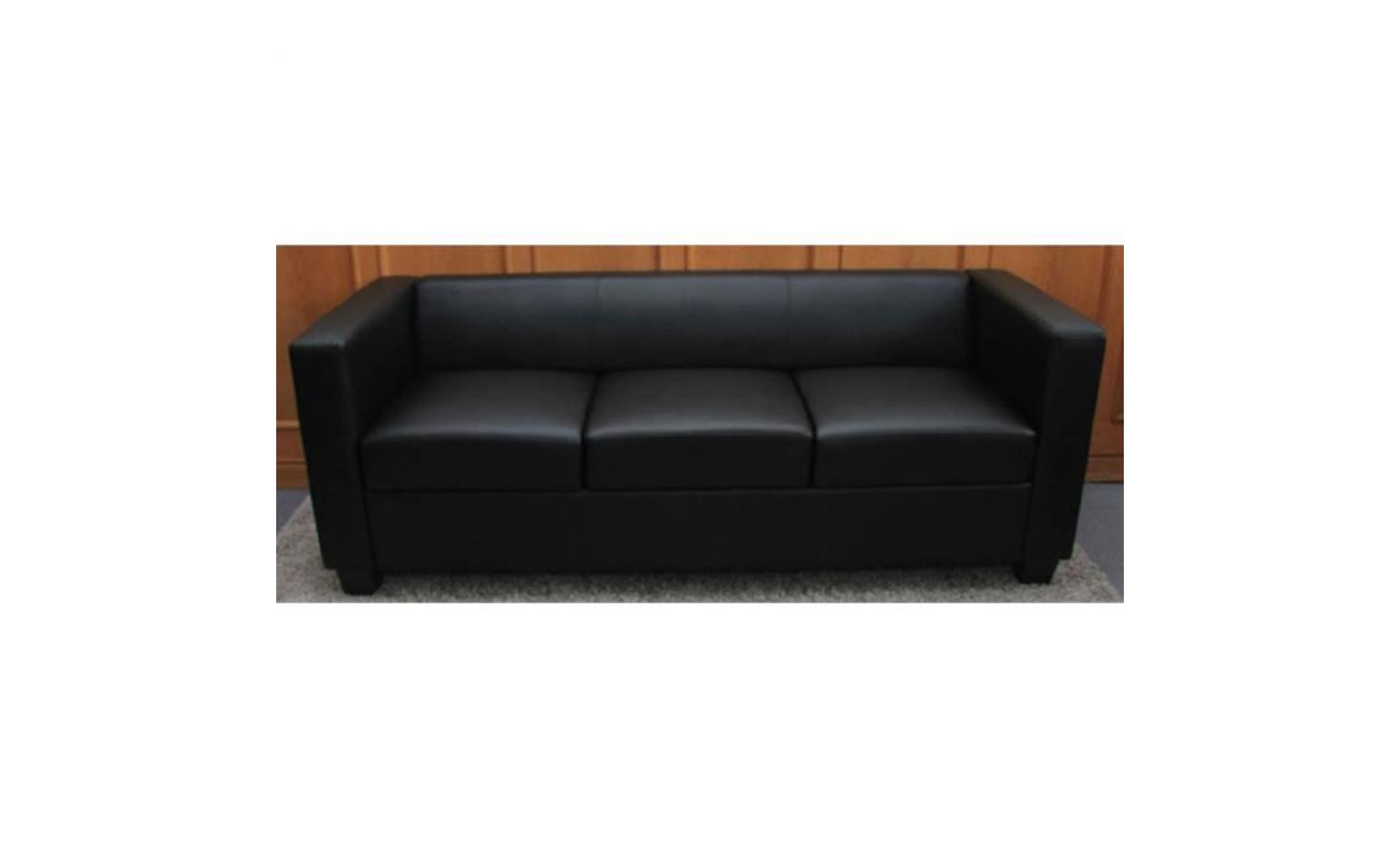 canapé 3 fauteuils en pu lille, coloris noir