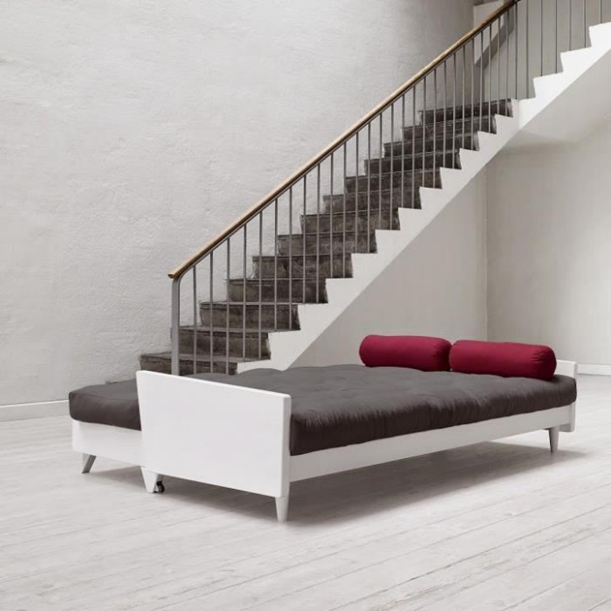 Canapé blanc 3/4 places convertible INDIE futon gris couchage 130*190cm pas cher