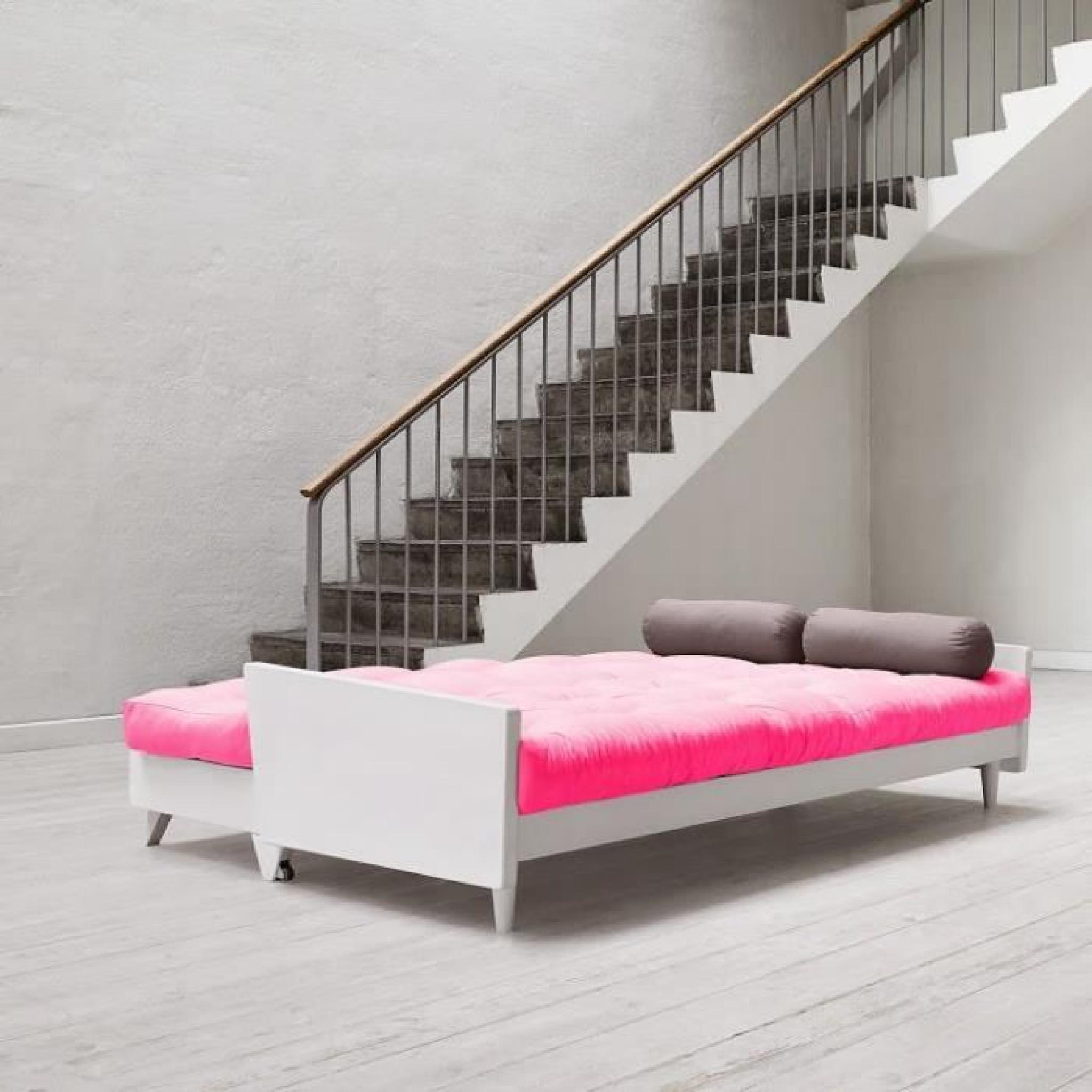 Canapé blanc 3/4 places convertible INDIE futon rose magenta couchage 130*190cm pas cher