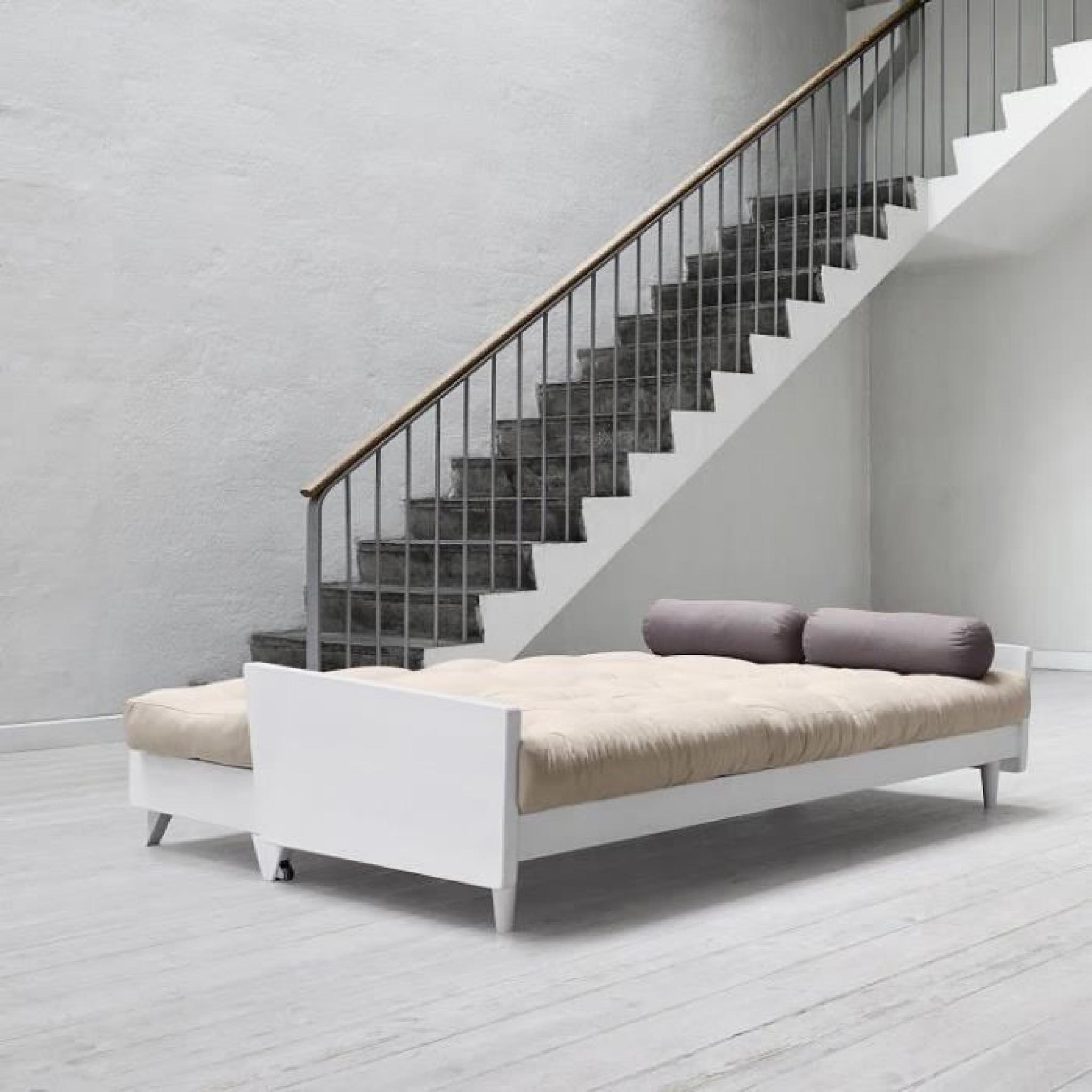 Canapé blanc 3/4 places convertible INDIE futon taupe couchage 130*190cm pas cher