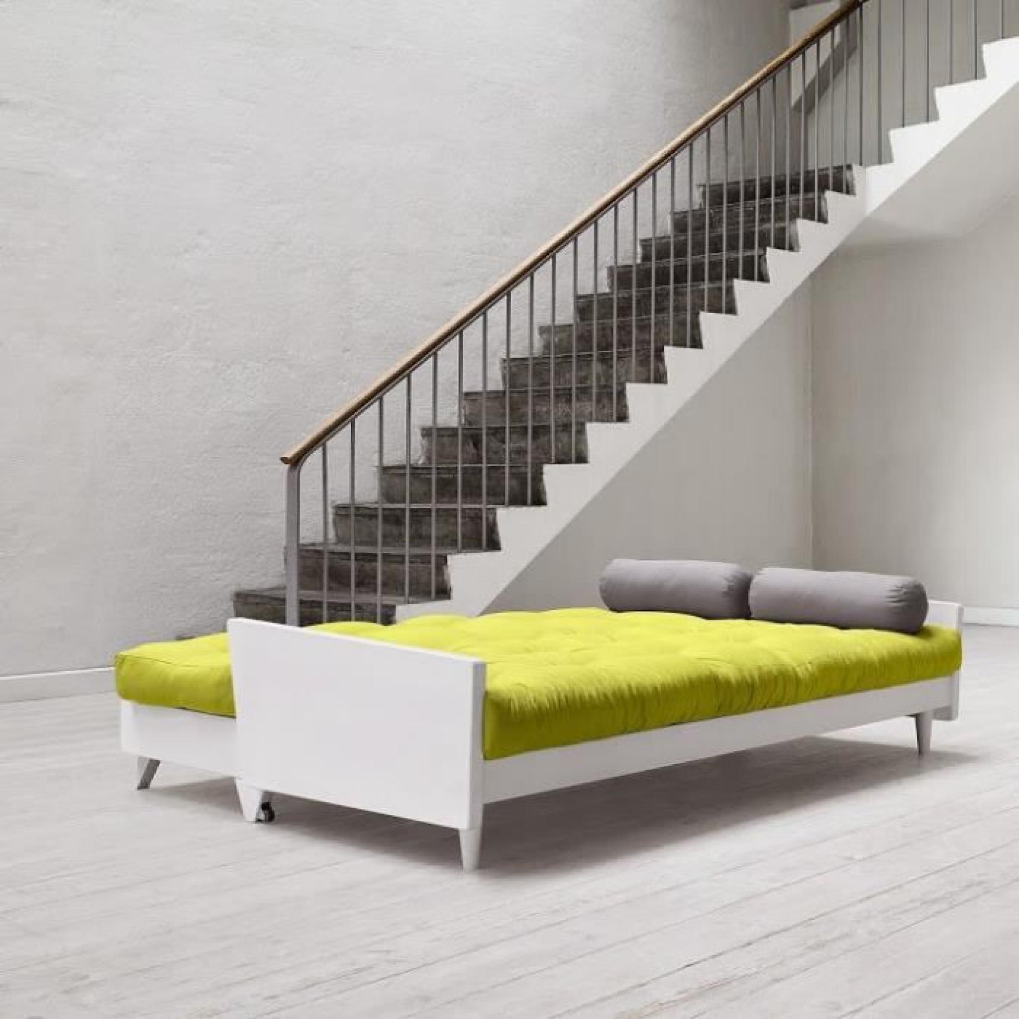 Canapé blanc 3/4 places convertible INDIE futon vert pistache couchage 130*190cm pas cher