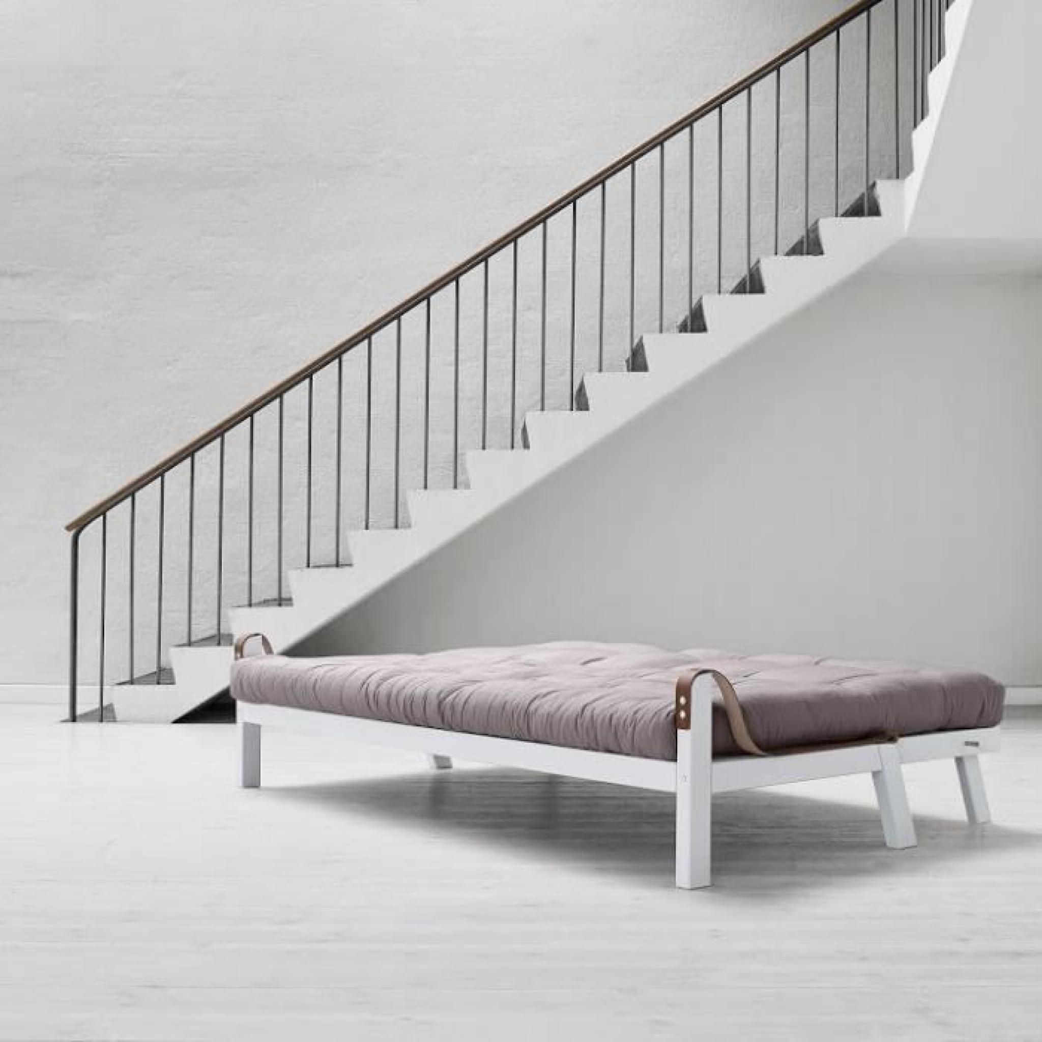 Canapé blanc 3/4 places convertible POETRY futon gris couchage 130*190cm pas cher