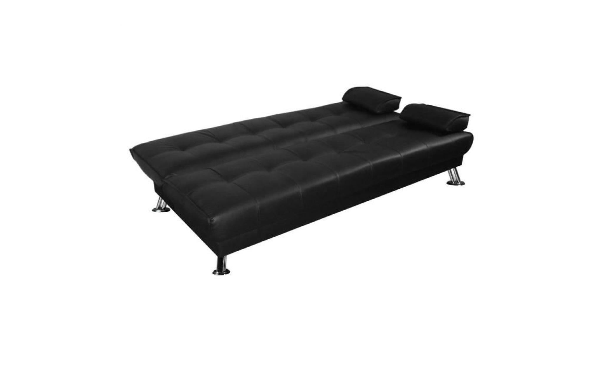 canapé lit ajustable clic clac en cuir artificiel pour intérieur maison avec 2 oreillers noir pas cher