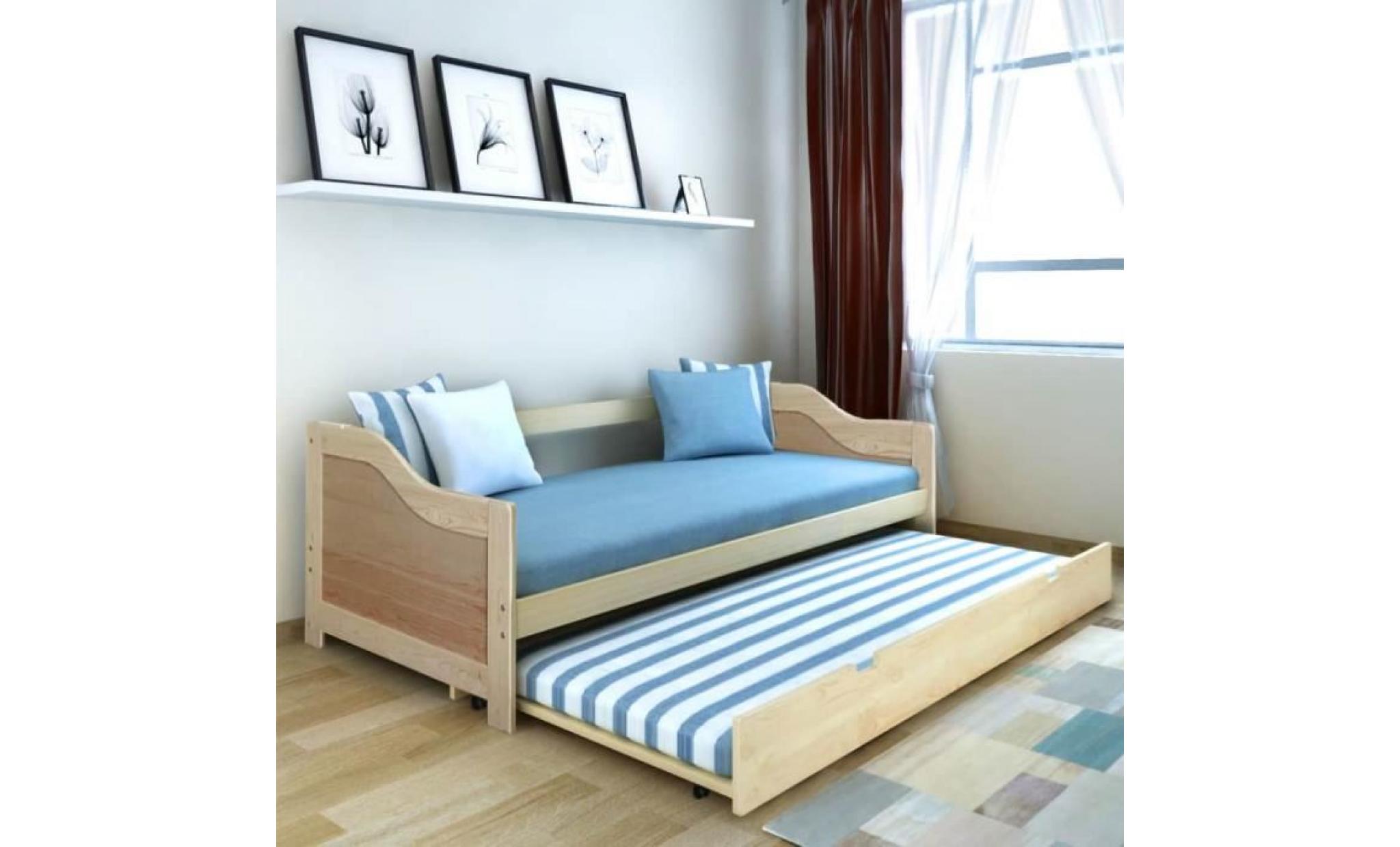 canapé lit de jour bois de pin naturel 200 x 90 cm