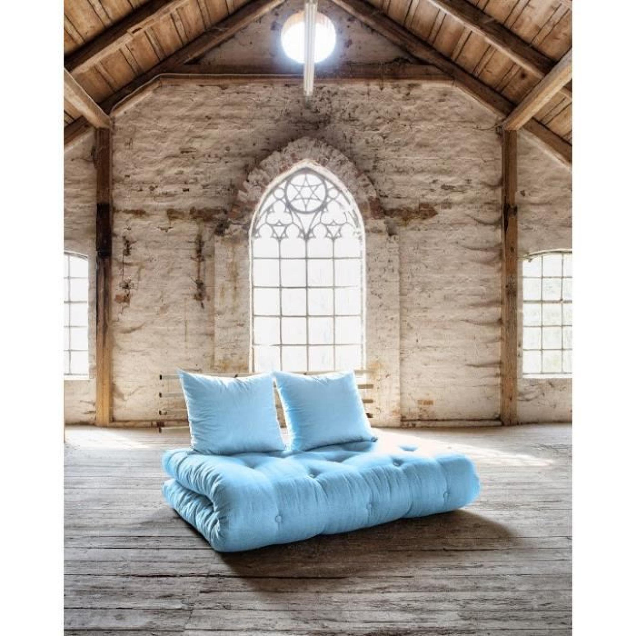 Canapé lit en pin massif SHIN SANO futon bleu celeste couchage 140*200cm