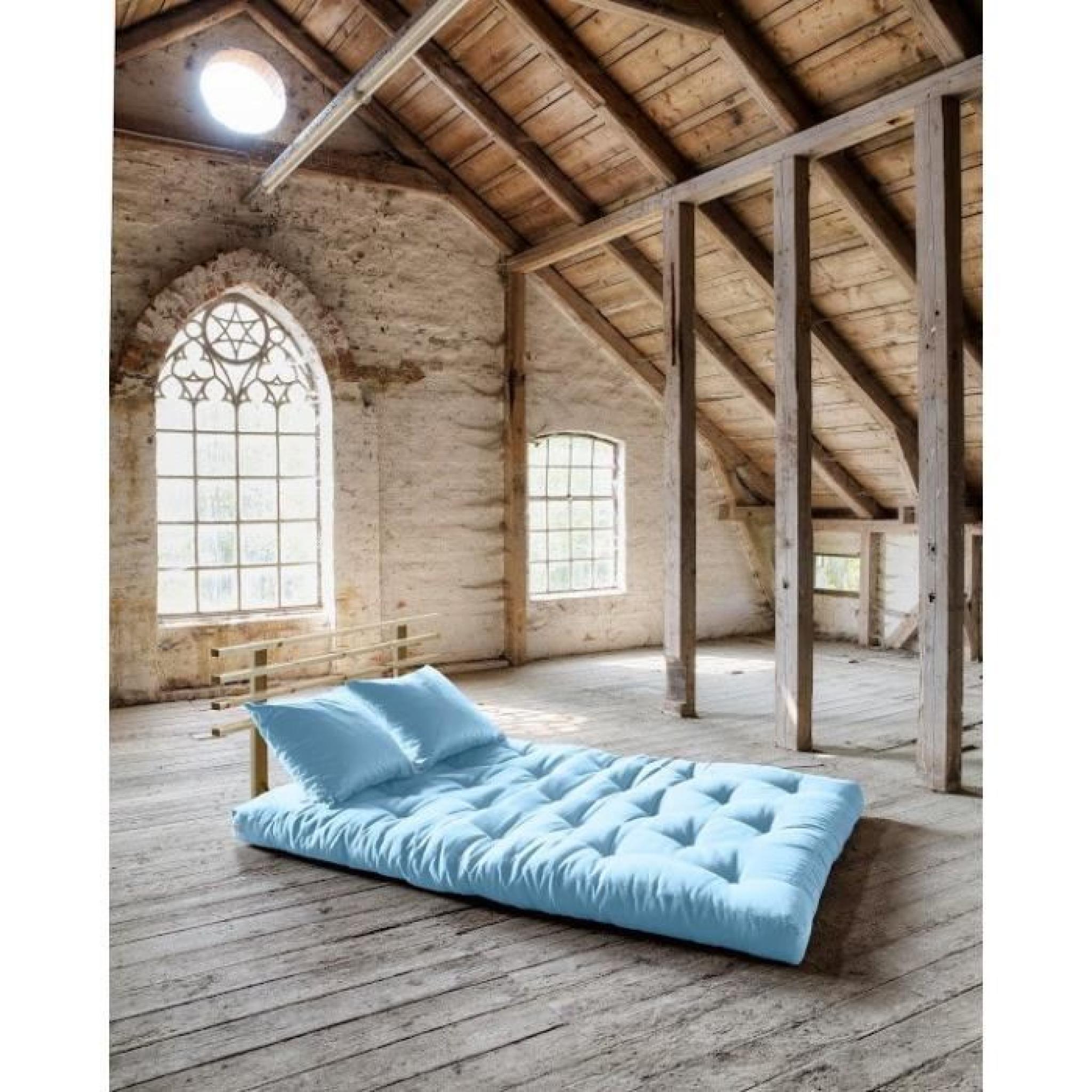 Canapé lit en pin massif SHIN SANO futon bleu celeste couchage 140*200cm pas cher