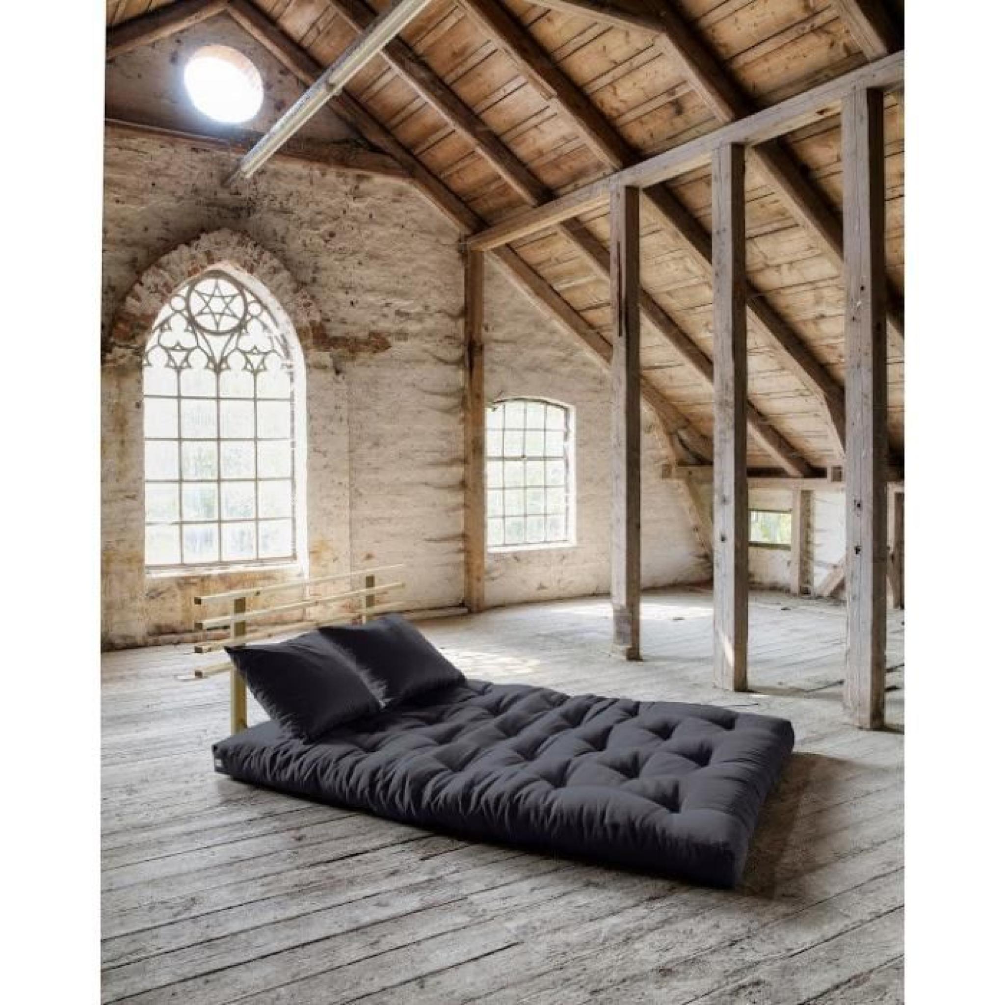 Canapé lit en pin massif SHIN SANO futon grey graphite couchage 140*200cm pas cher