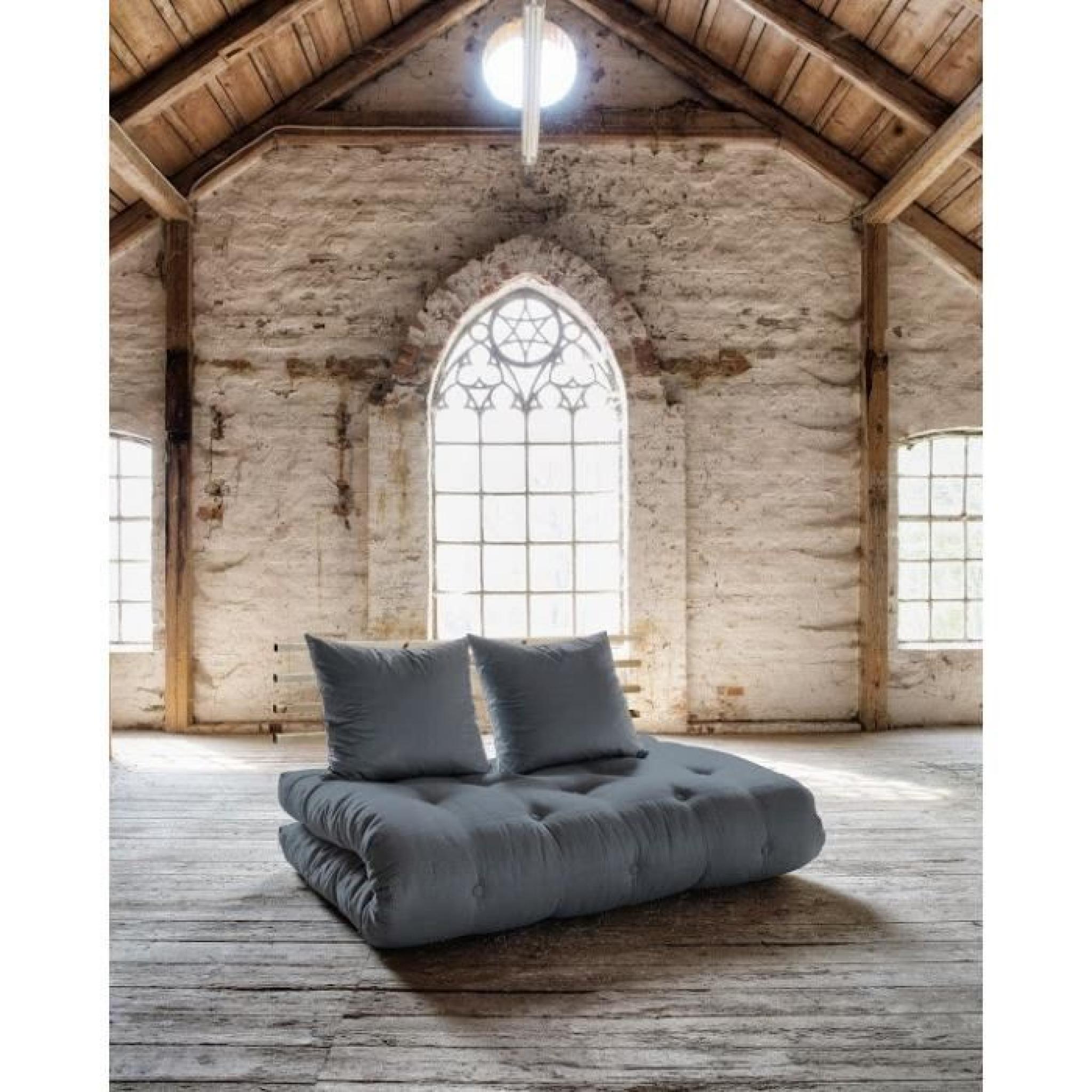 Canapé lit en pin massif SHIN SANO futon gris couchage 140*200cm