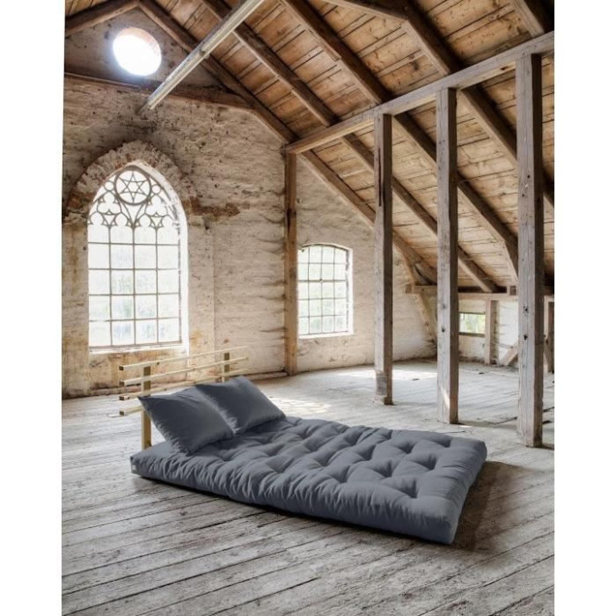 Canapé lit en pin massif SHIN SANO futon gris couchage 140*200cm pas cher