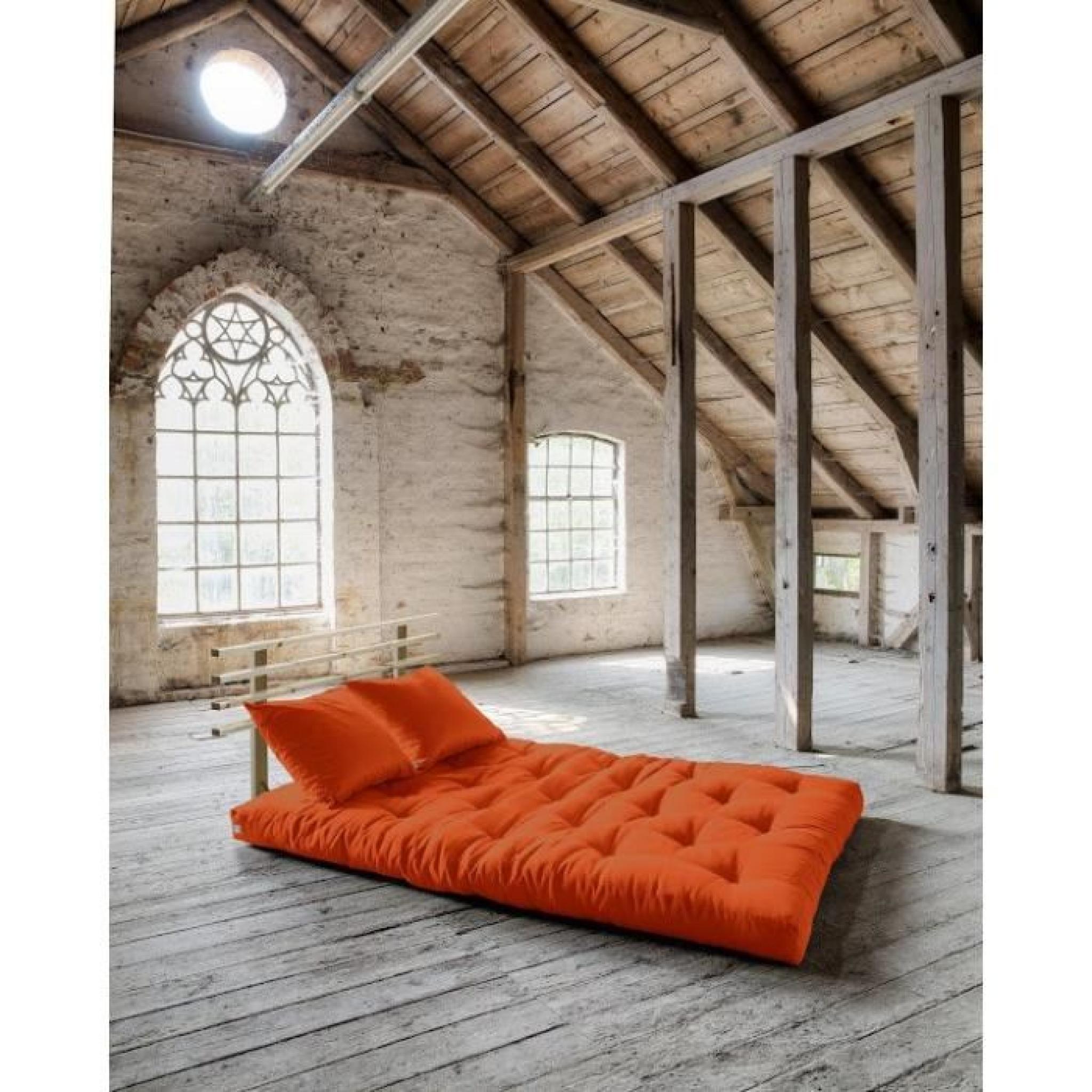 Canapé lit en pin massif SHIN SANO futon orange couchage 140*200cm pas cher