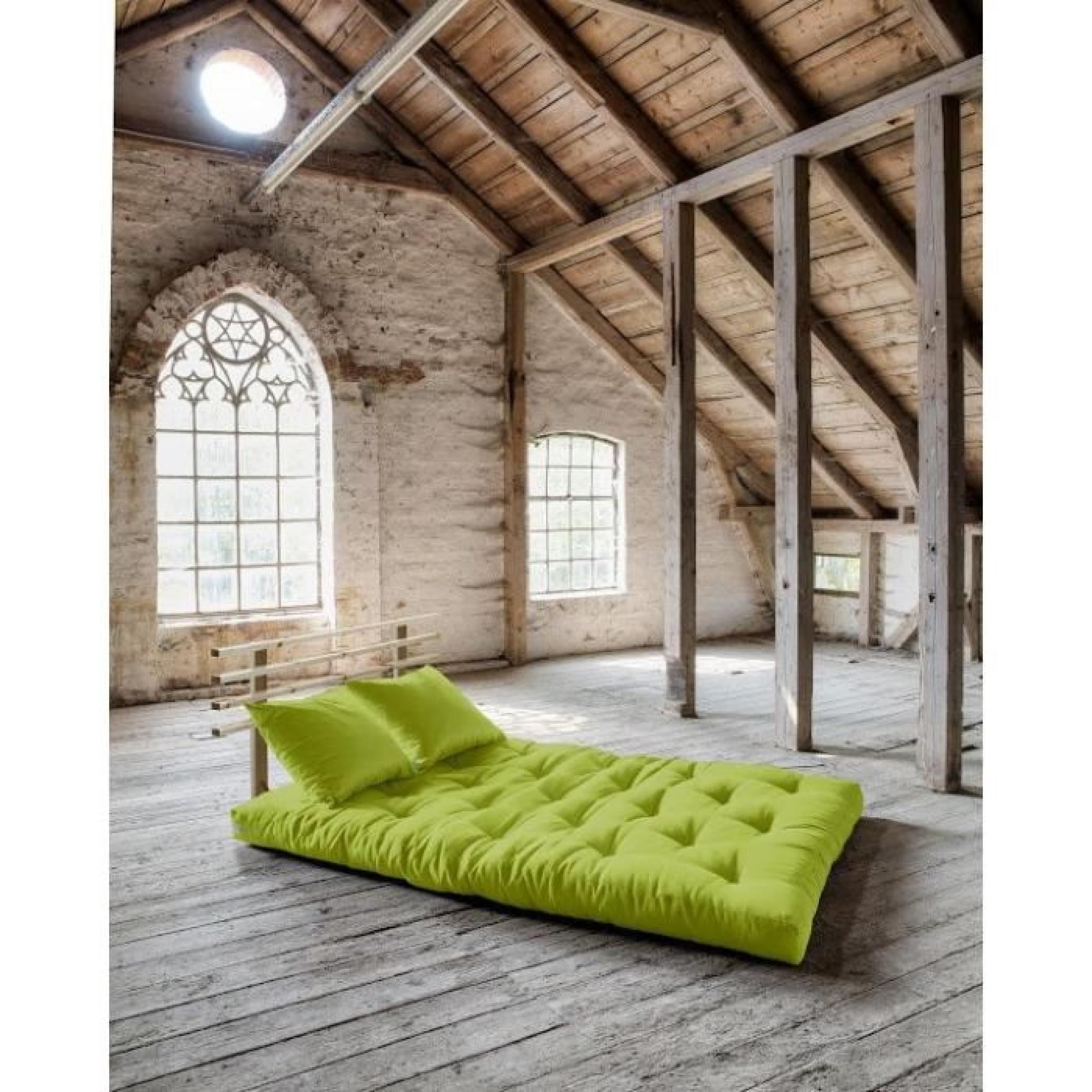 Canapé lit en pin massif SHIN SANO futon pistache couchage 140*200cm pas cher