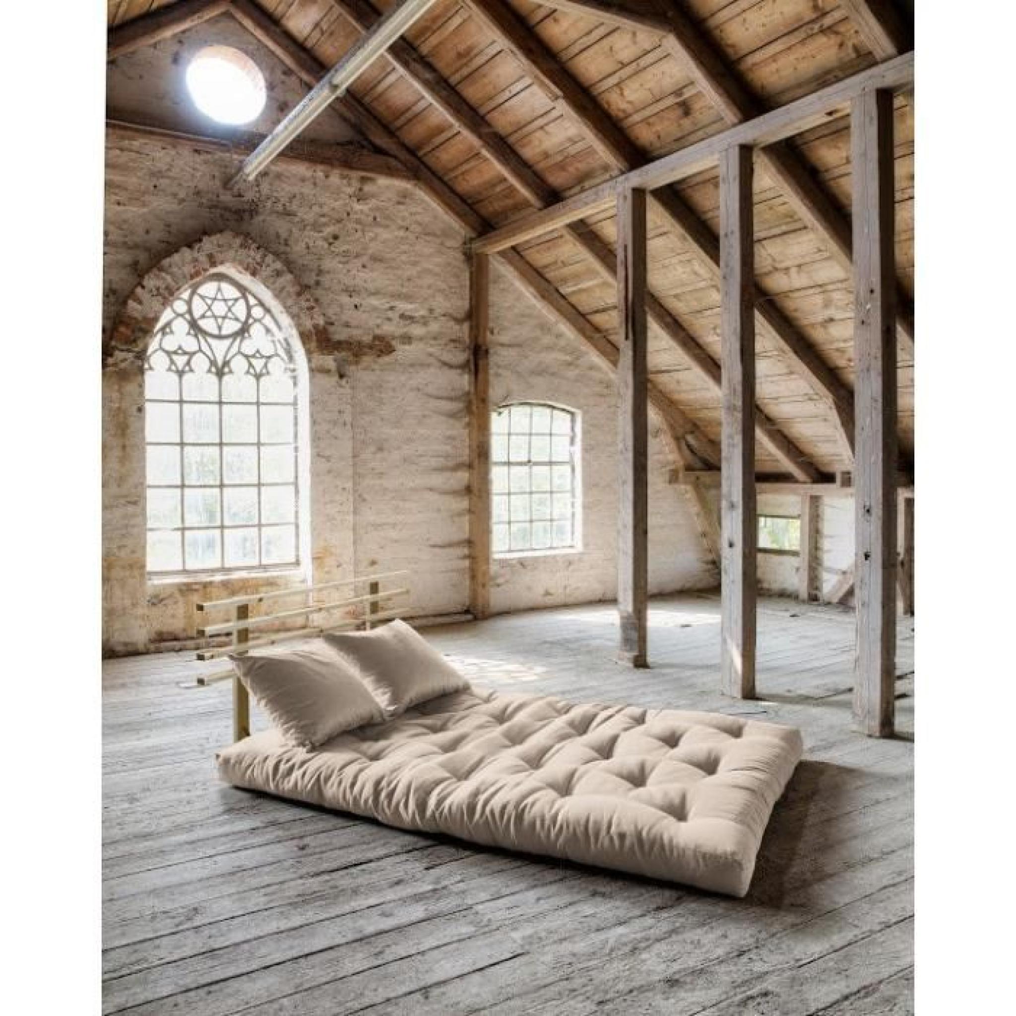 Canapé lit en pin massif SHIN SANO futon taupe couchage 140*200cm pas cher
