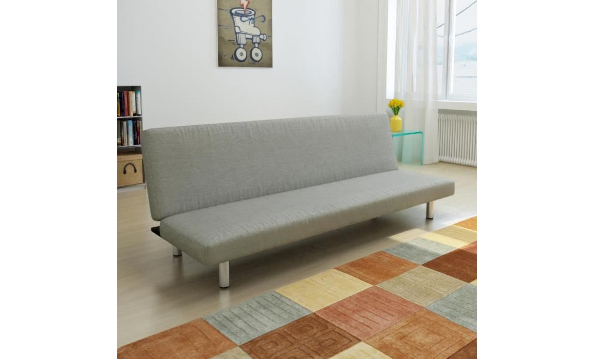canapé lit inclinable 3 positions clic clac en contreplaqué + tissu pour intérieur maison gris clair