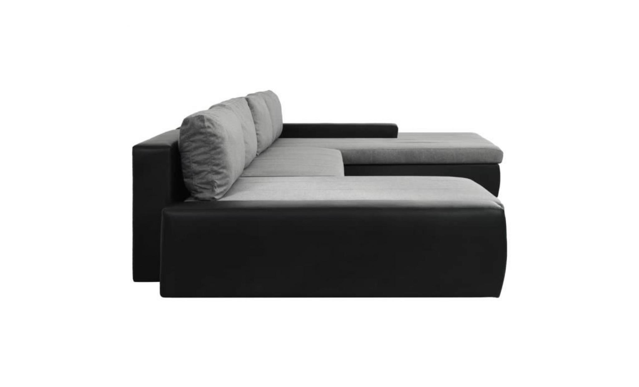canapé lit modulaire similicuir noir et gris clair pas cher