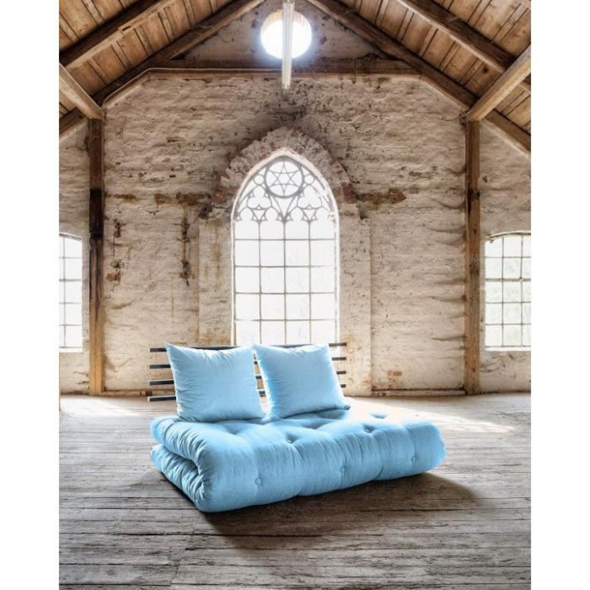 Canapé lit noir SHIN SANO futon bleu celeste couchage 140*200cm