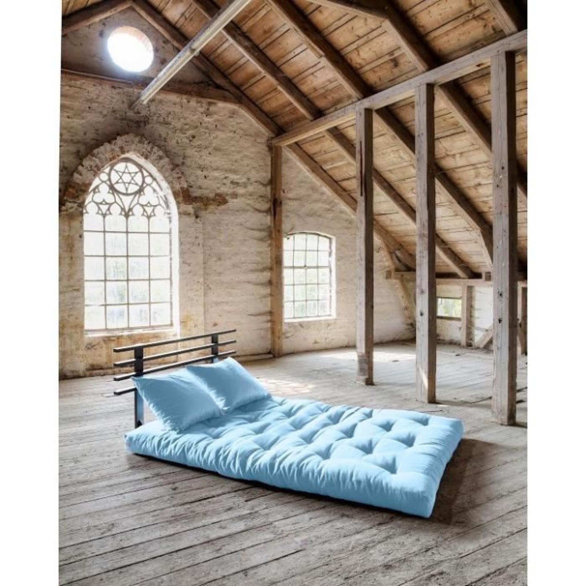 Canapé lit noir SHIN SANO futon bleu celeste couchage 140*200cm pas cher
