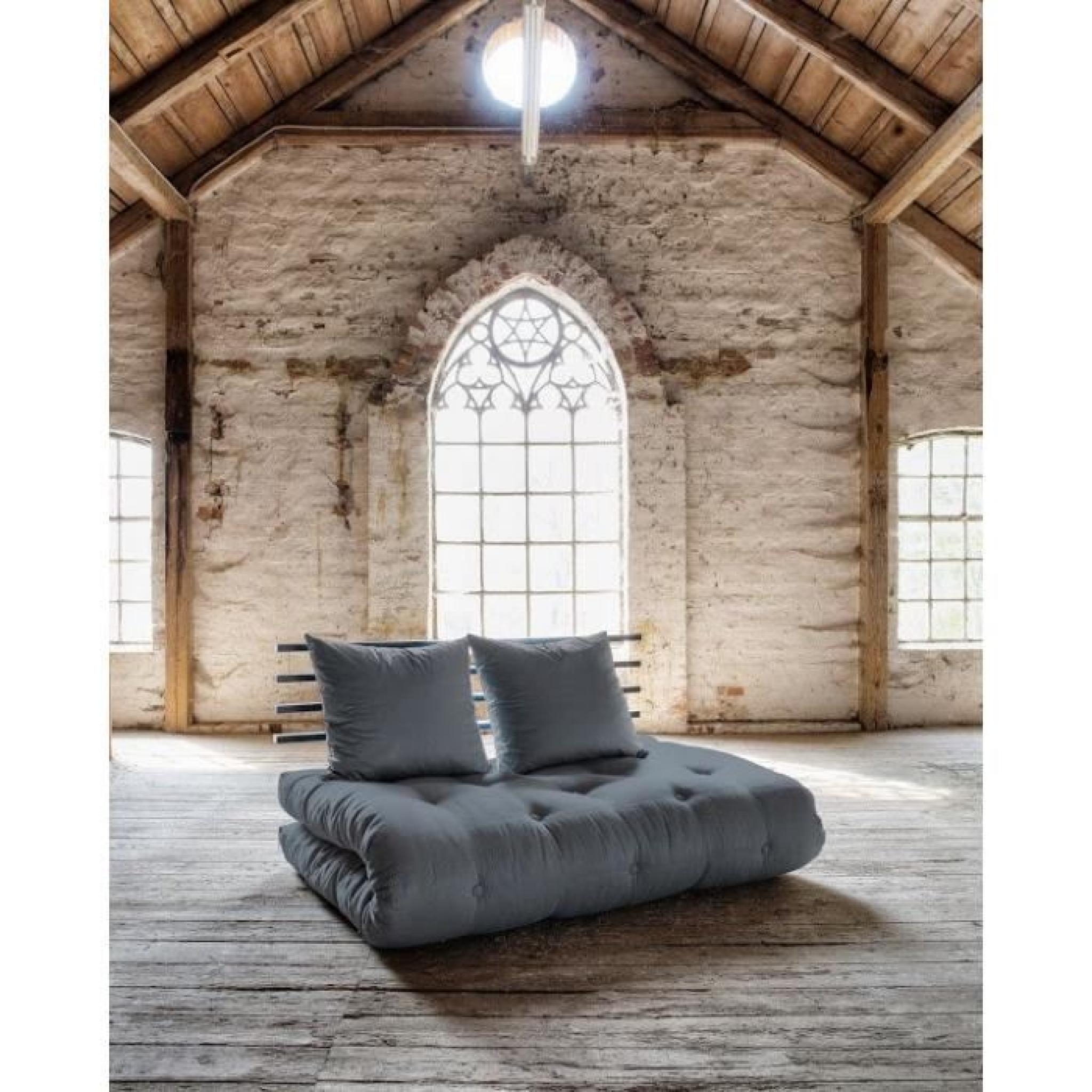 Canapé lit noir SHIN SANO futon gris couchage 140*200cm