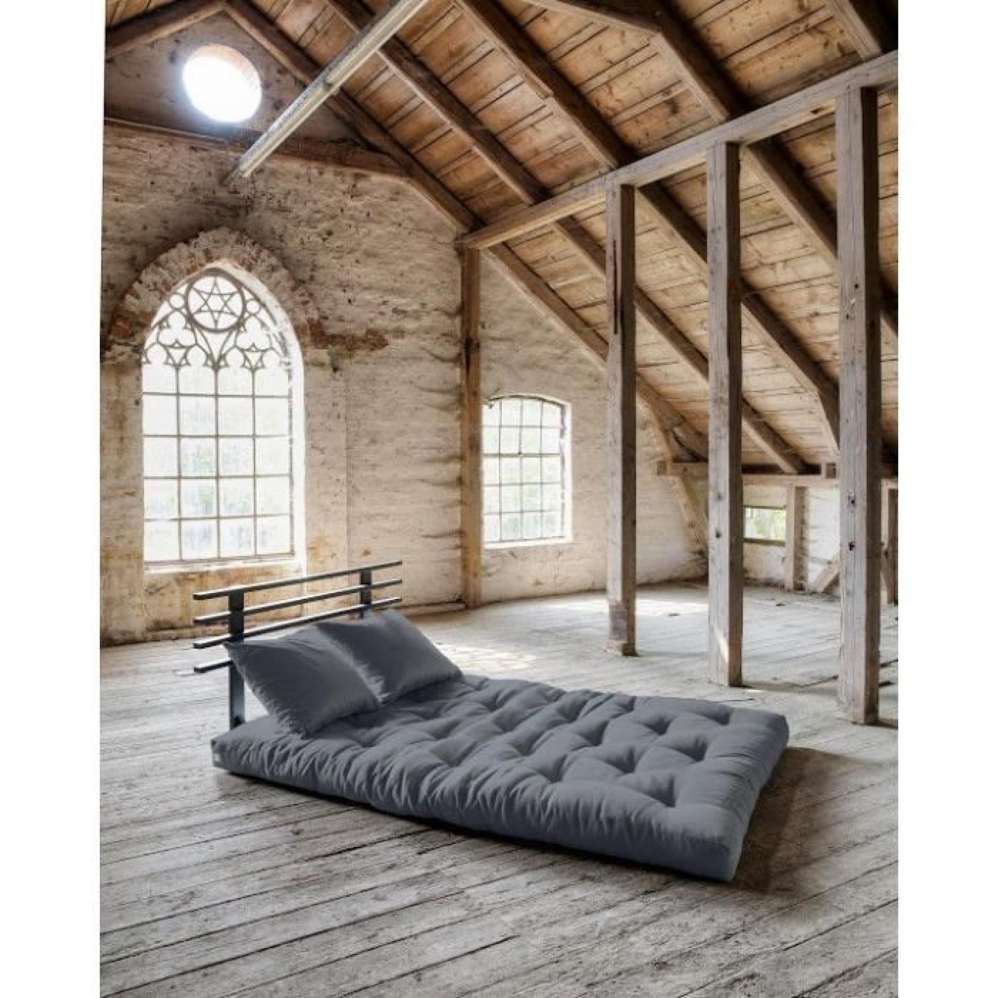 Canapé lit noir SHIN SANO futon gris couchage 140*200cm pas cher