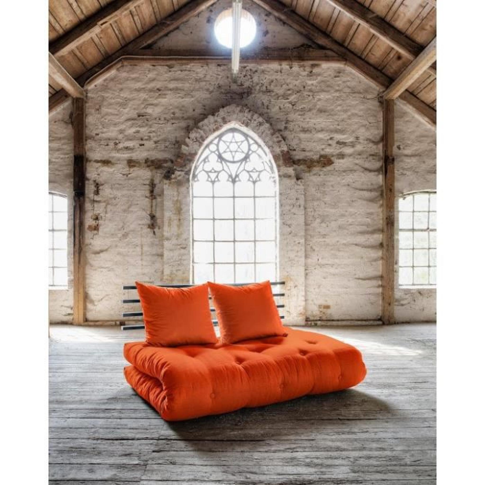 Canapé lit noir SHIN SANO futon orange couchage 140*200cm