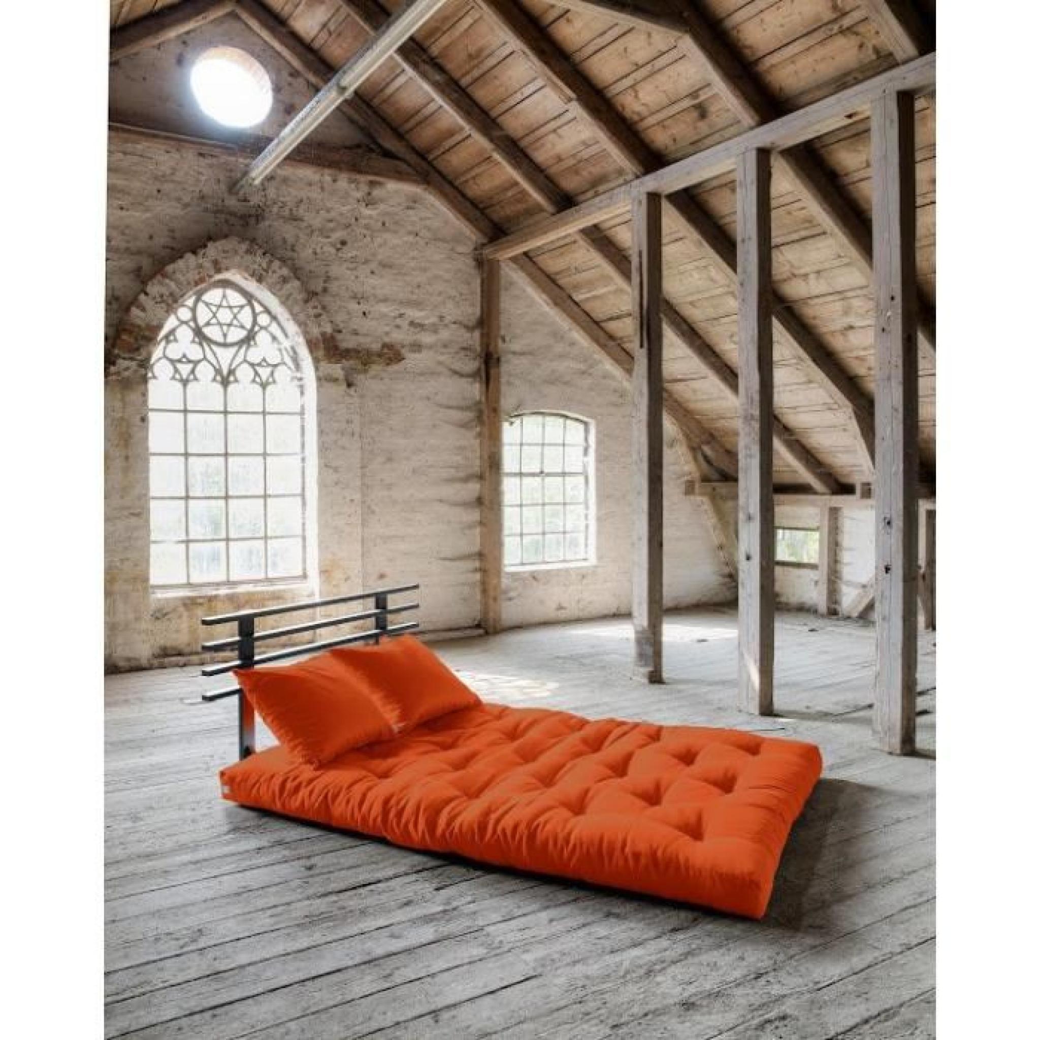Canapé lit noir SHIN SANO futon orange couchage 140*200cm pas cher