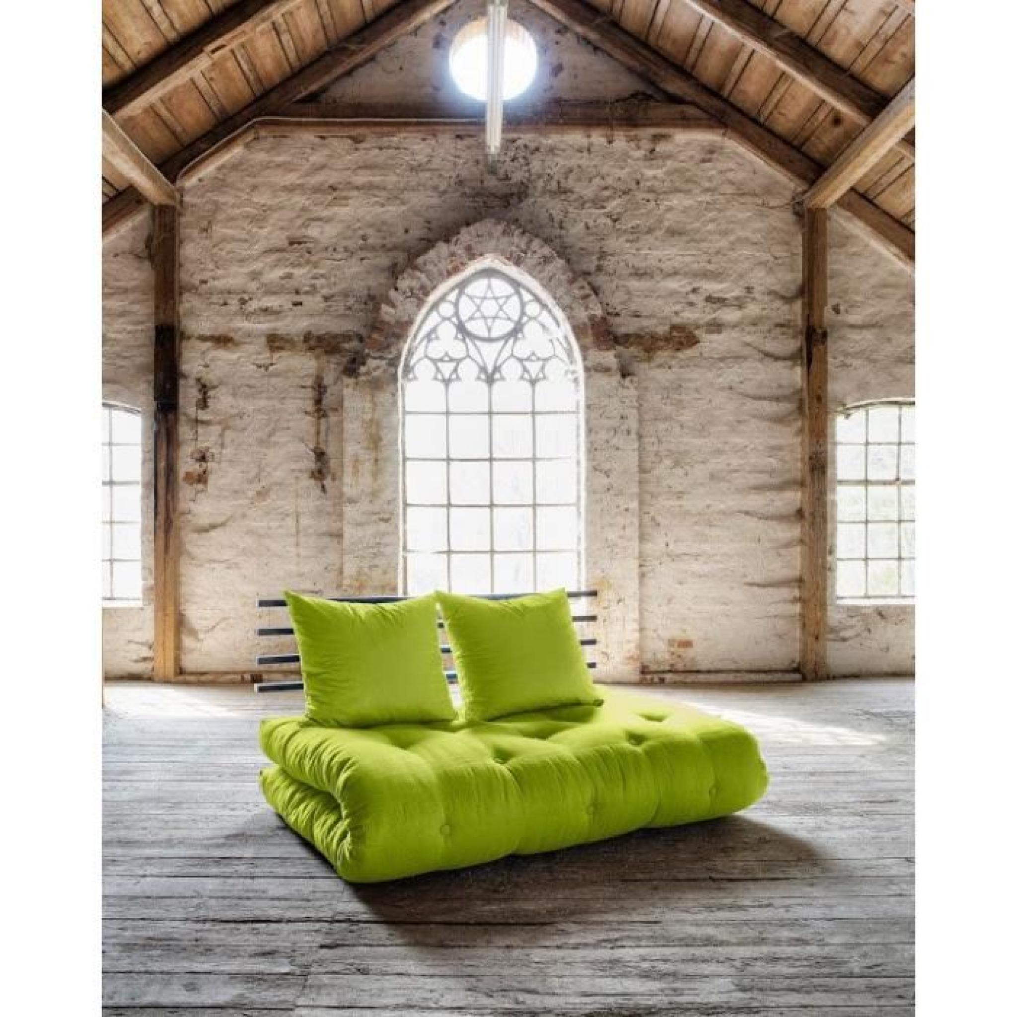 Canapé lit noir SHIN SANO futon vert pistache couchage 140*200cm