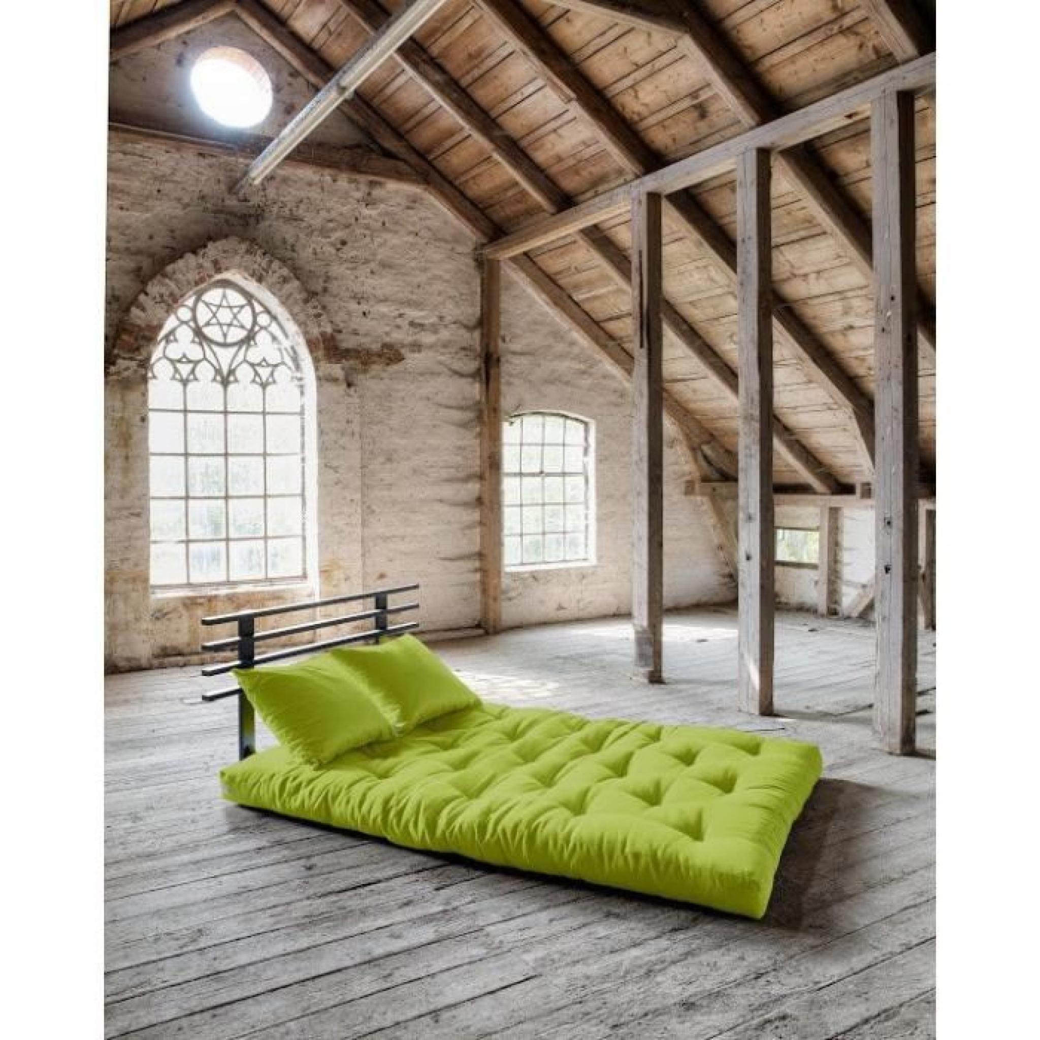 Canapé lit noir SHIN SANO futon vert pistache couchage 140*200cm pas cher