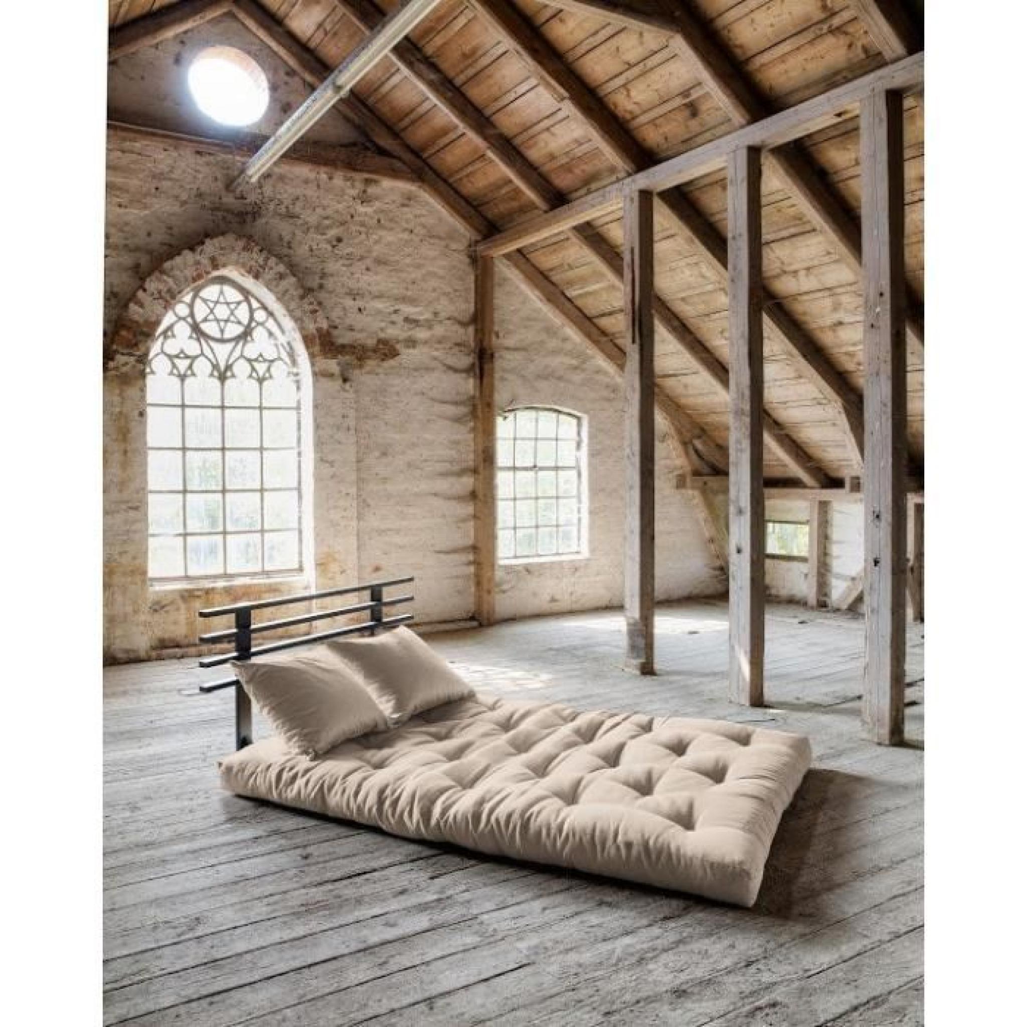 Canapé lit noir SHIN SANO matelas futon couchage 140*200cm pas cher