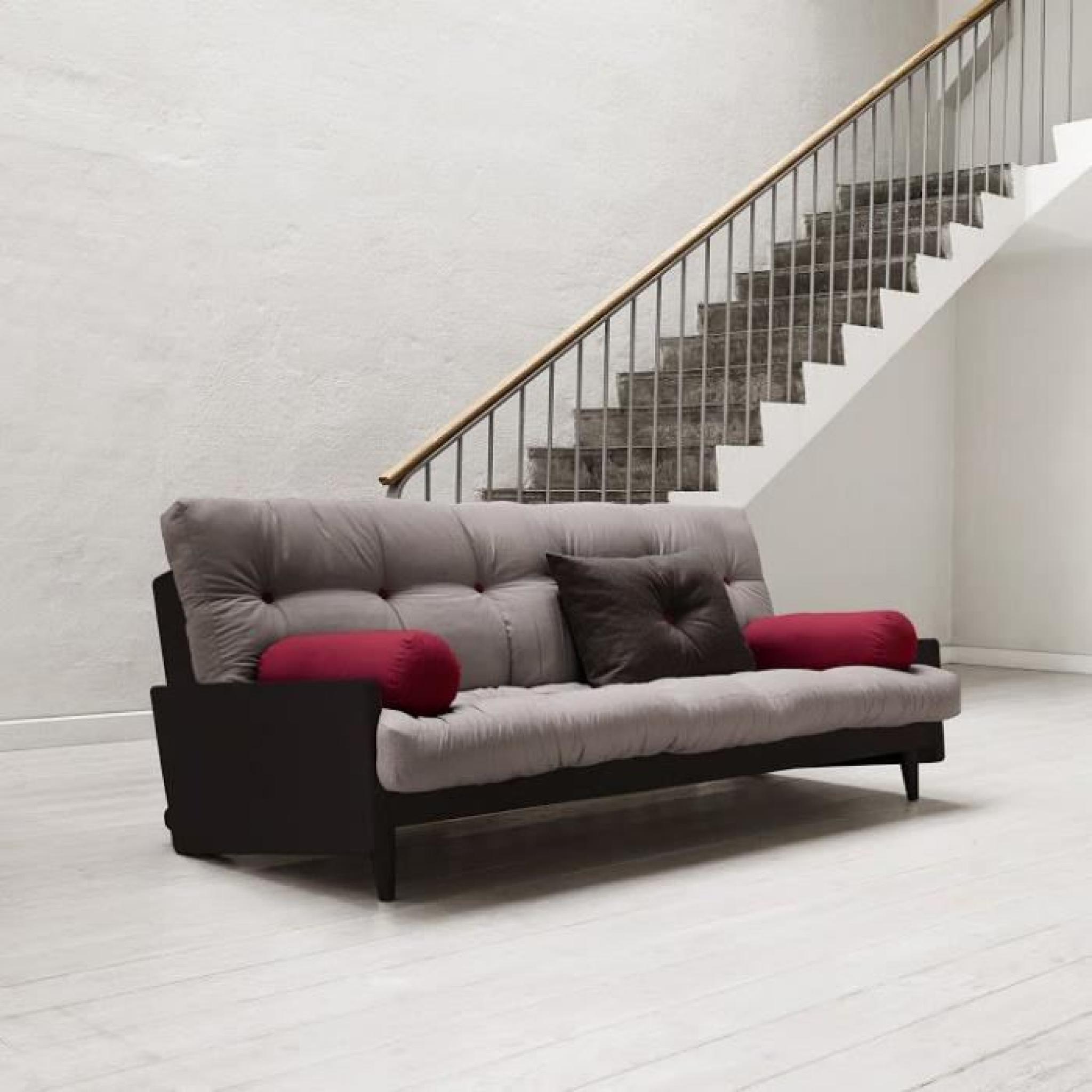 Canapé noir 3/4 places convertible INDIE futon gris couchage 130*190cm