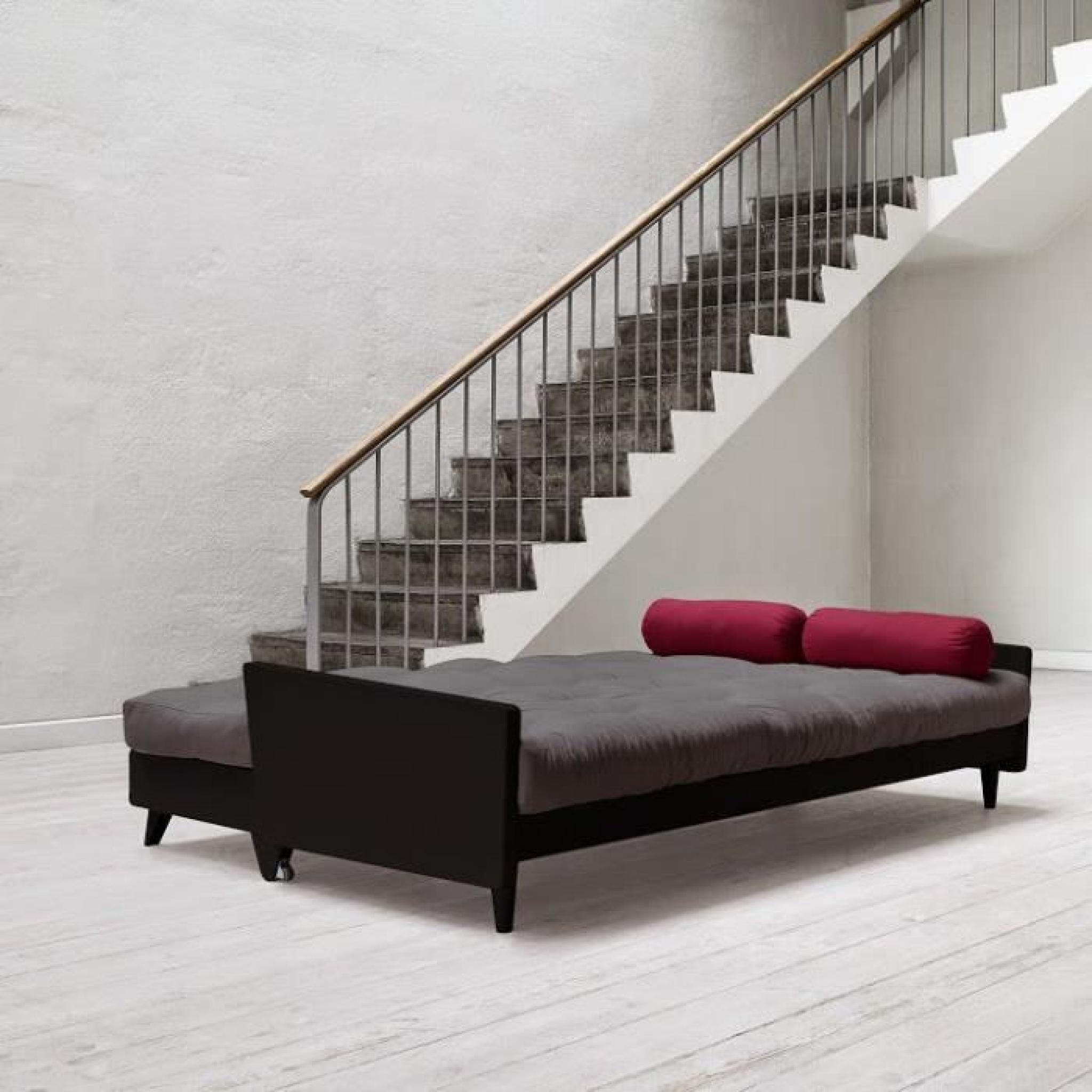 Canapé noir 3/4 places convertible INDIE futon gris couchage 130*190cm pas cher