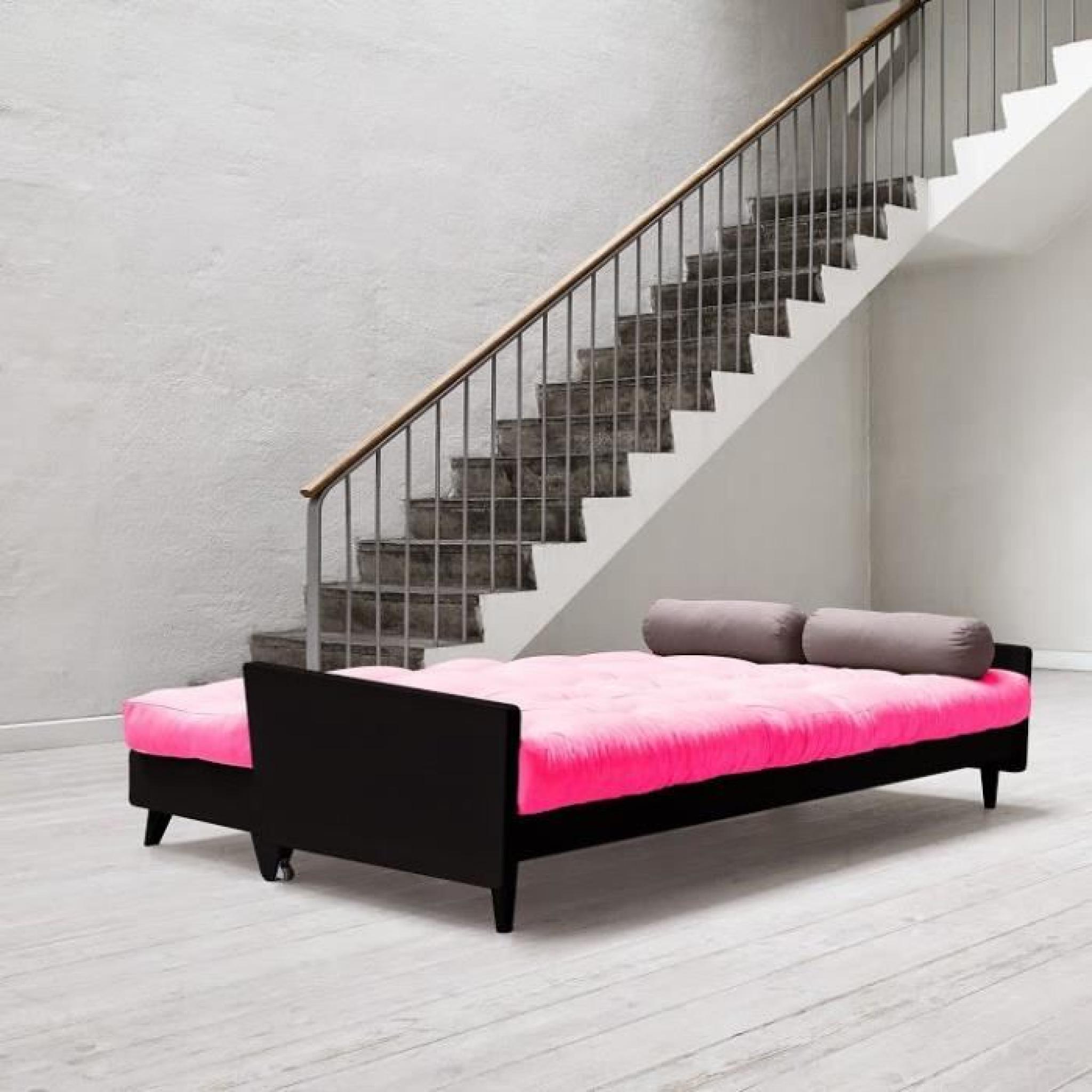 Canapé noir 3/4 places convertible INDIE futon rose magenta couchage 130*190cm pas cher