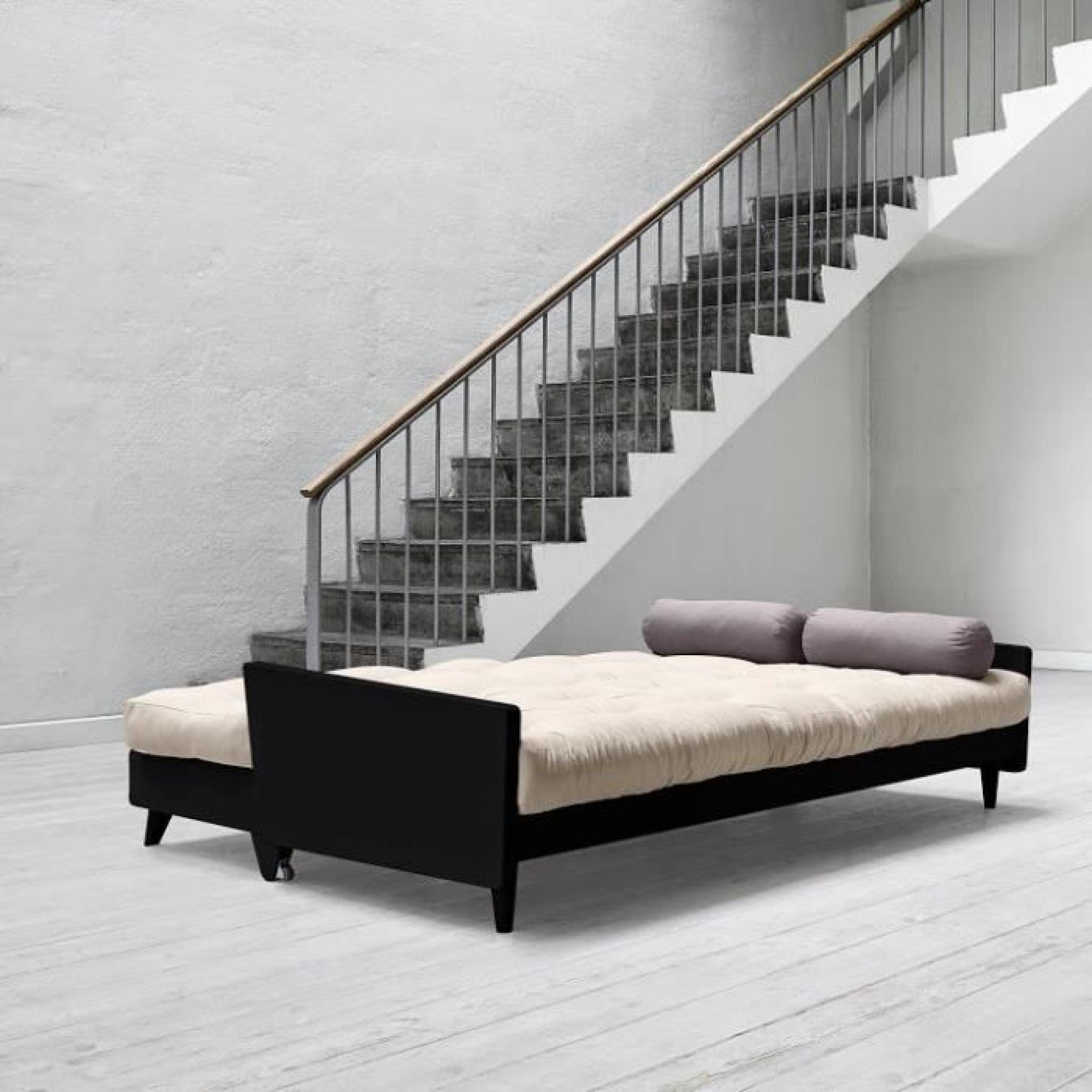 Canapé noir 3/4 places convertible INDIE futon taupe couchage 130*190cm pas cher