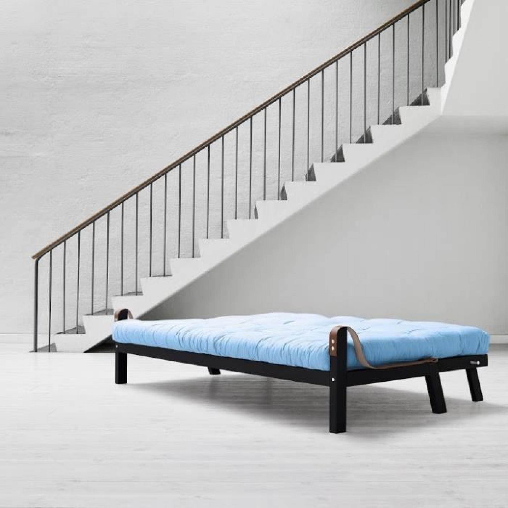 Canapé noir 3/4 places convertible POETRY futon bleu celeste couchage 130*190cm pas cher