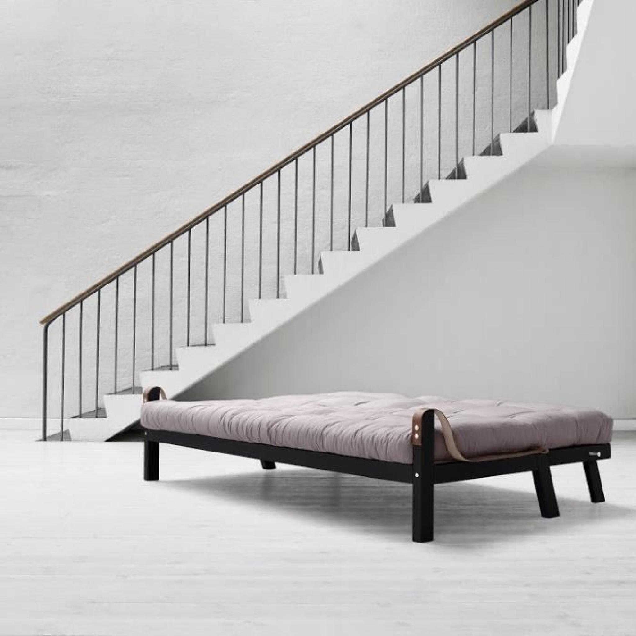 Canapé noir 3/4 places convertible POETRY futon gris couchage 130*190cm pas cher