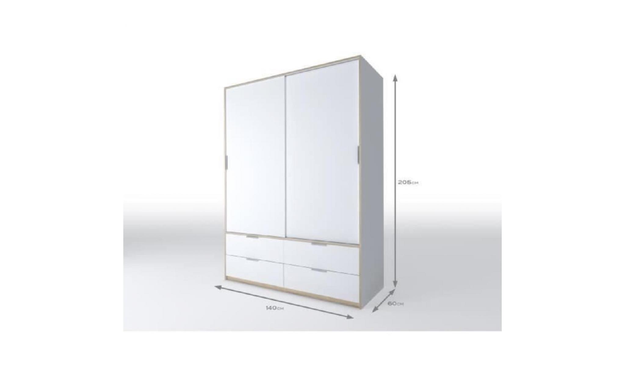 capri armoire de chambre style contemporain blanc mat et décor sonoma clair   l 140 cm