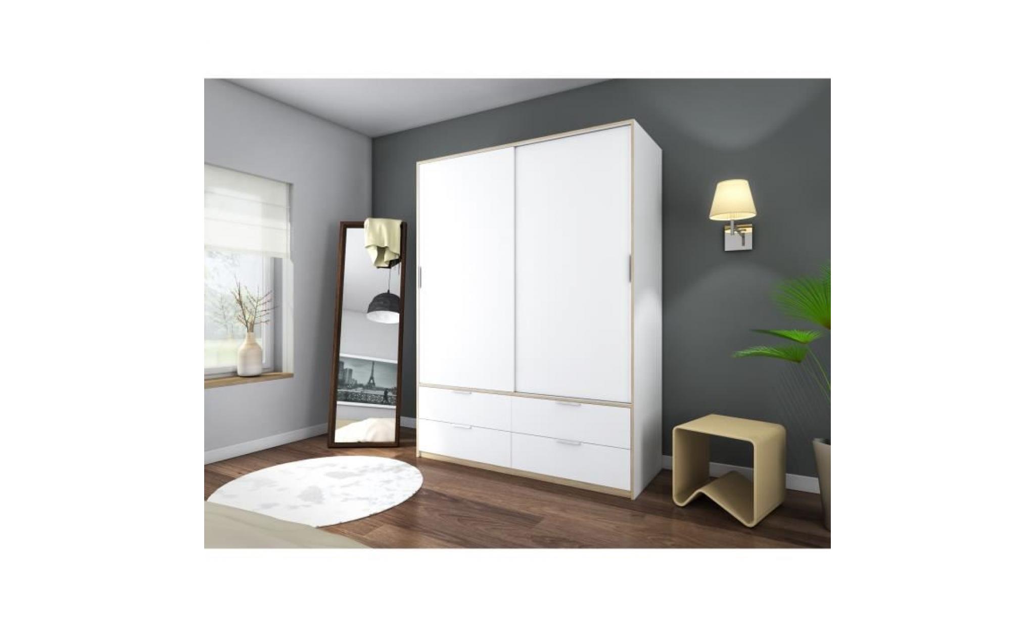 capri armoire de chambre style contemporain blanc mat et décor sonoma clair   l 140 cm pas cher