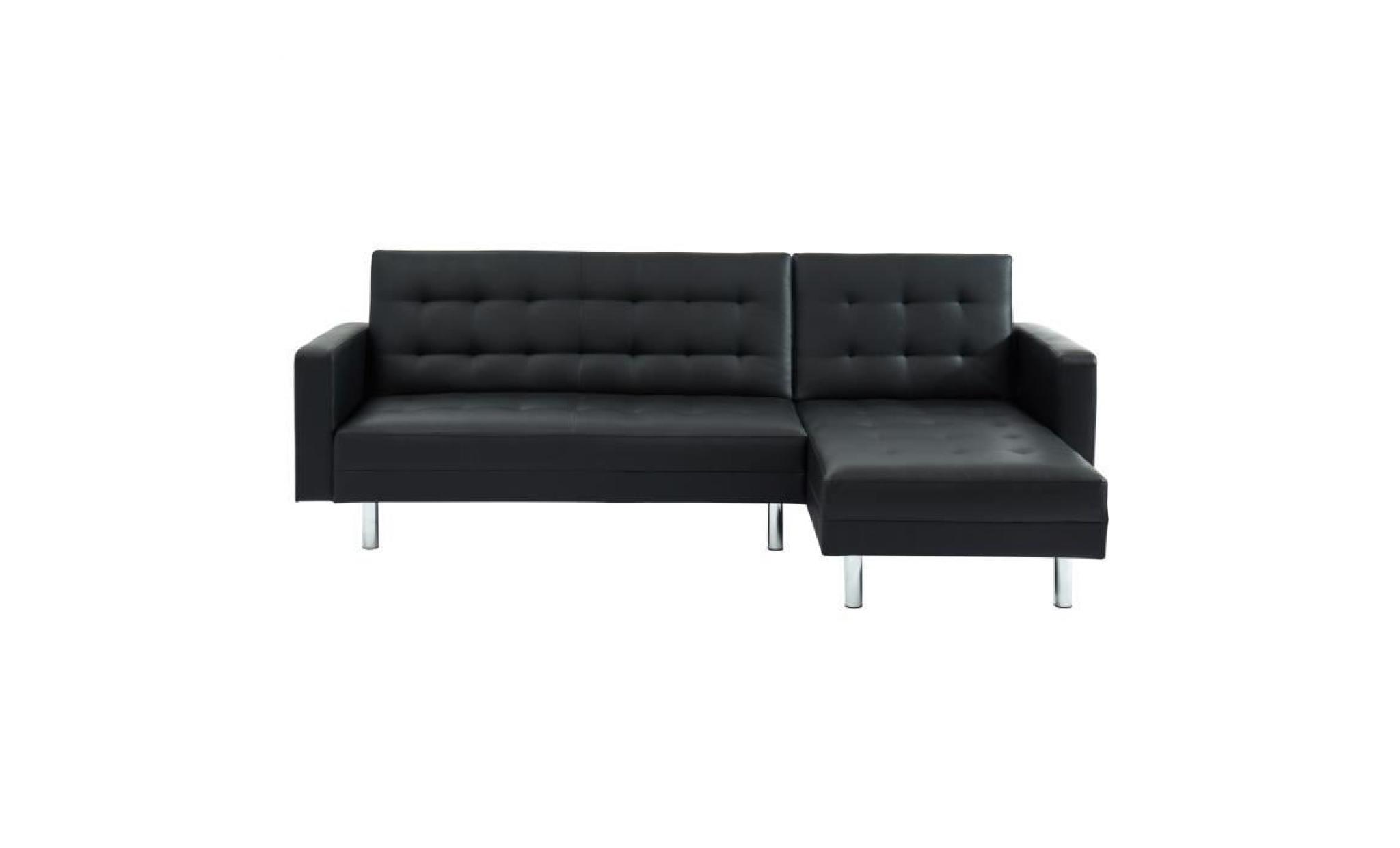 carl canapé d'angle droit convertible 4 places   simili noir   pieds métal noir   contemporain   l 250 x p 144 cm