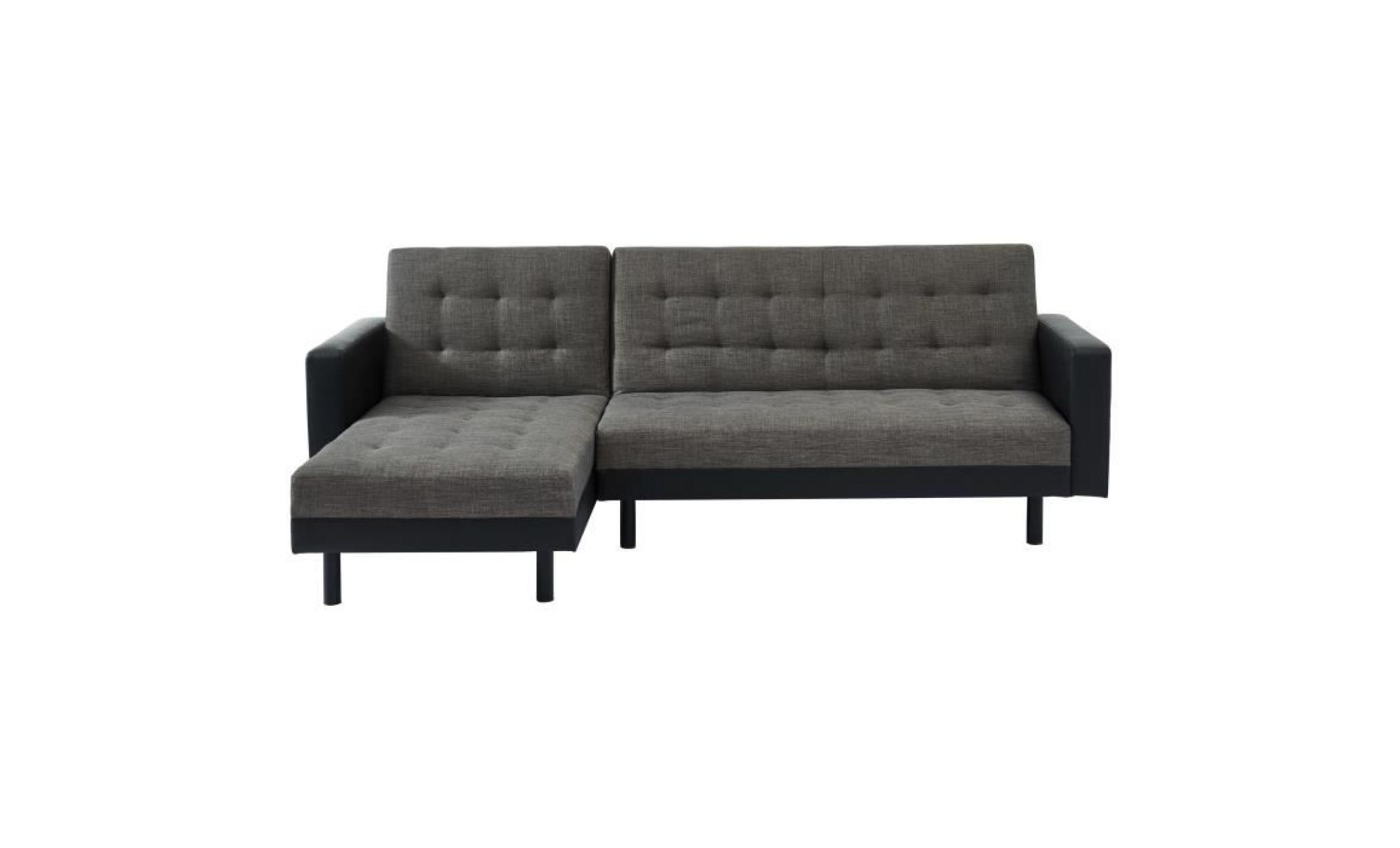carl canapé d'angle gauche convertible 4 places   tissu et simili   noir et gris   contemporain   l 250 x p 144 cm
