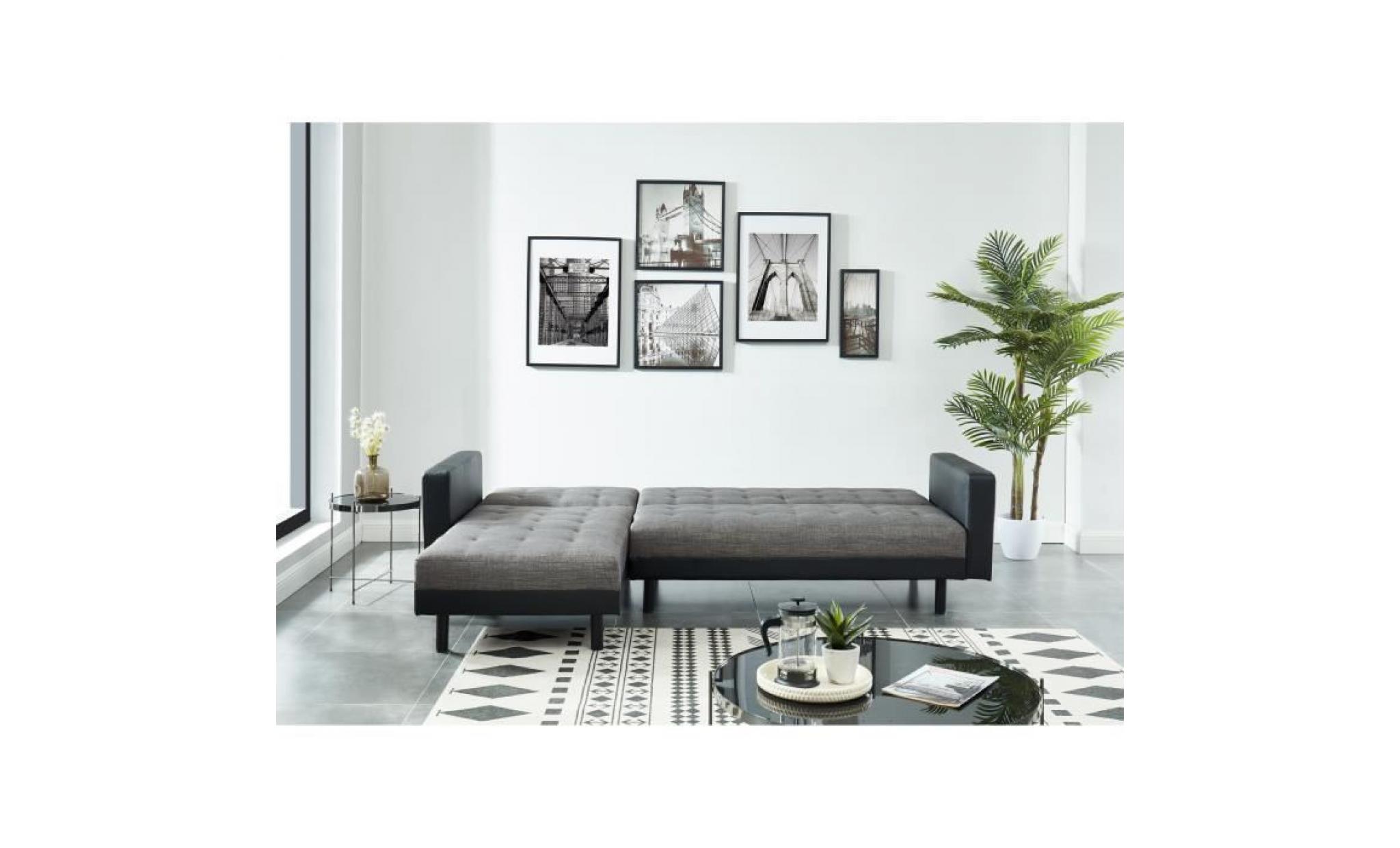 carl canapé d'angle gauche convertible 4 places   tissu et simili   noir et gris   contemporain   l 250 x p 144 cm pas cher
