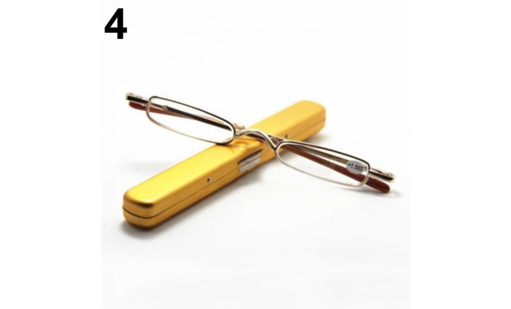 cas de tube de stylo de lunettes de lecture minces portables minces 1,00 à 4,00 dioptries or +3,50 force