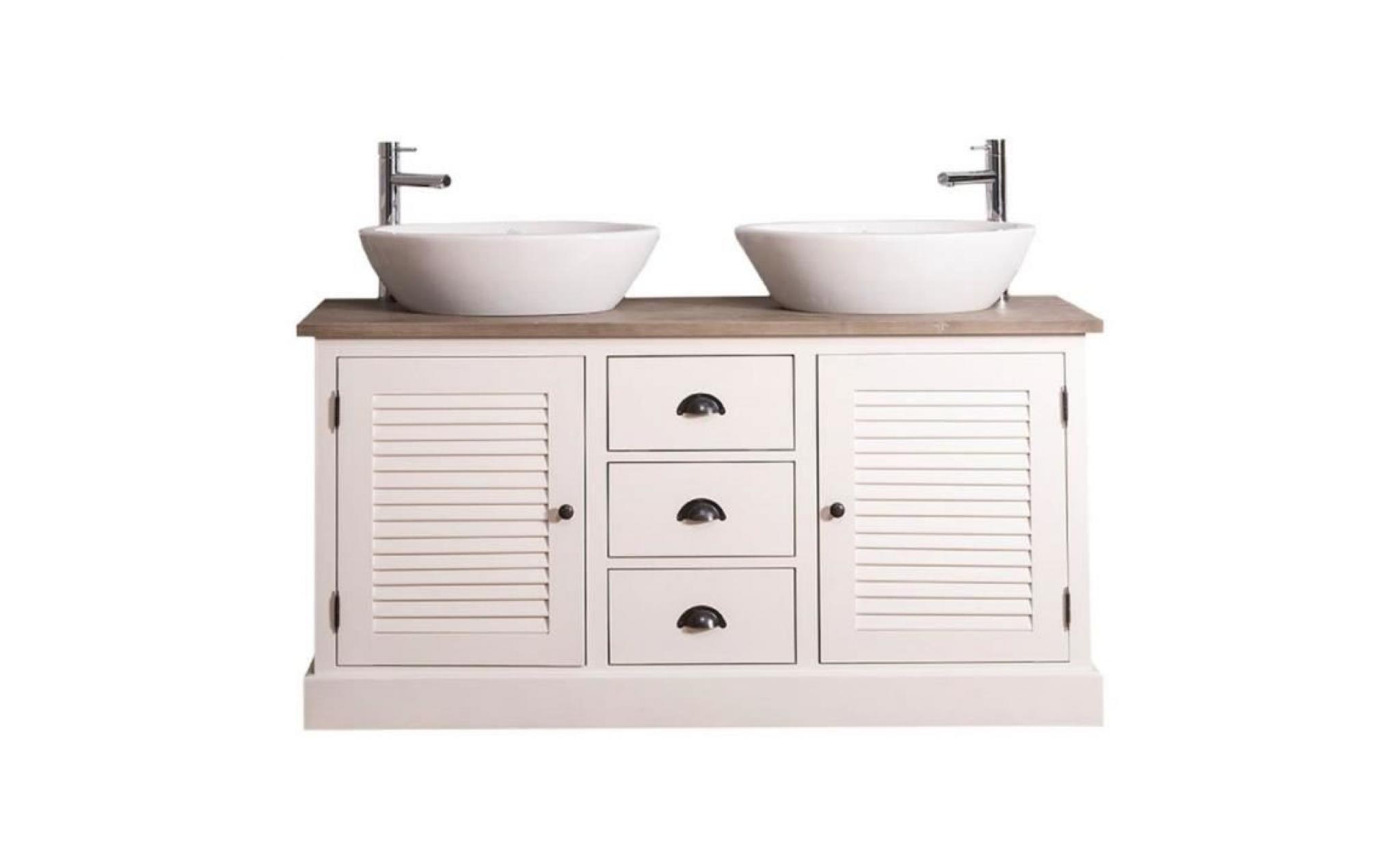 casa padrino armoire lavabo double de style campagnard avec 2 portes et 3 tiroirs crème / naturel 150 x 51 x h. 75 cm   meuble de