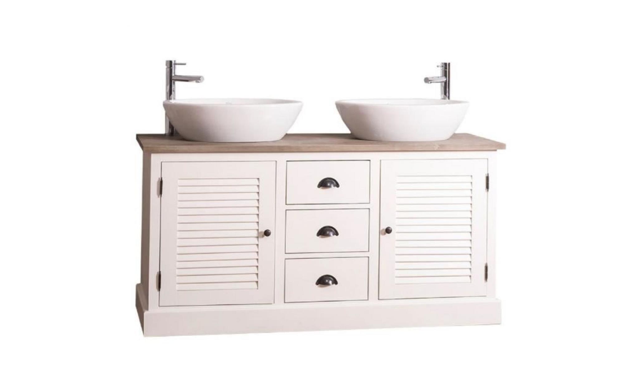 casa padrino armoire lavabo double de style campagnard avec 2 portes et 3 tiroirs crème / naturel 150 x 51 x h. 75 cm   meuble de pas cher