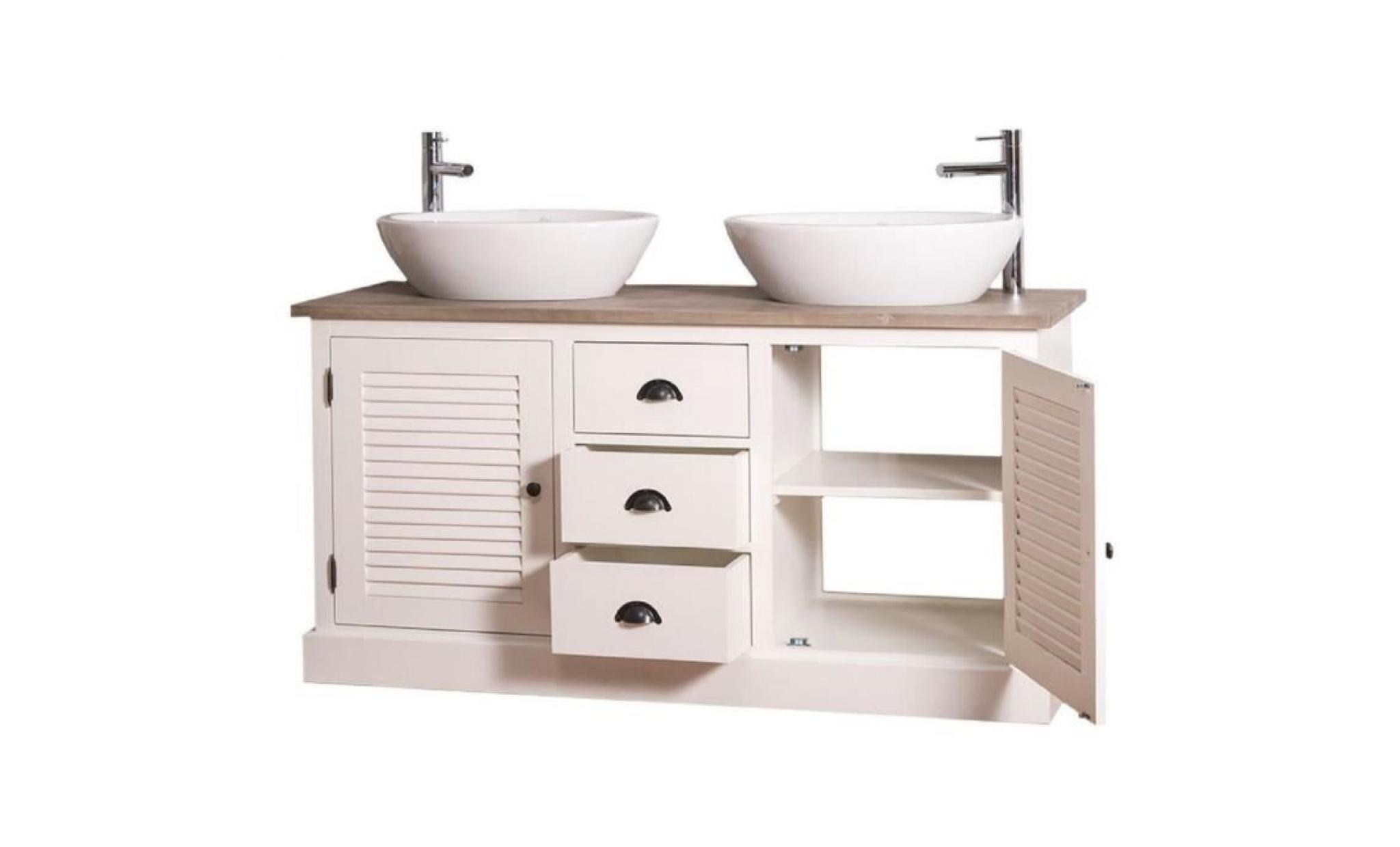 casa padrino armoire lavabo double de style campagnard avec 2 portes et 3 tiroirs crème / naturel 150 x 51 x h. 75 cm   meuble de pas cher
