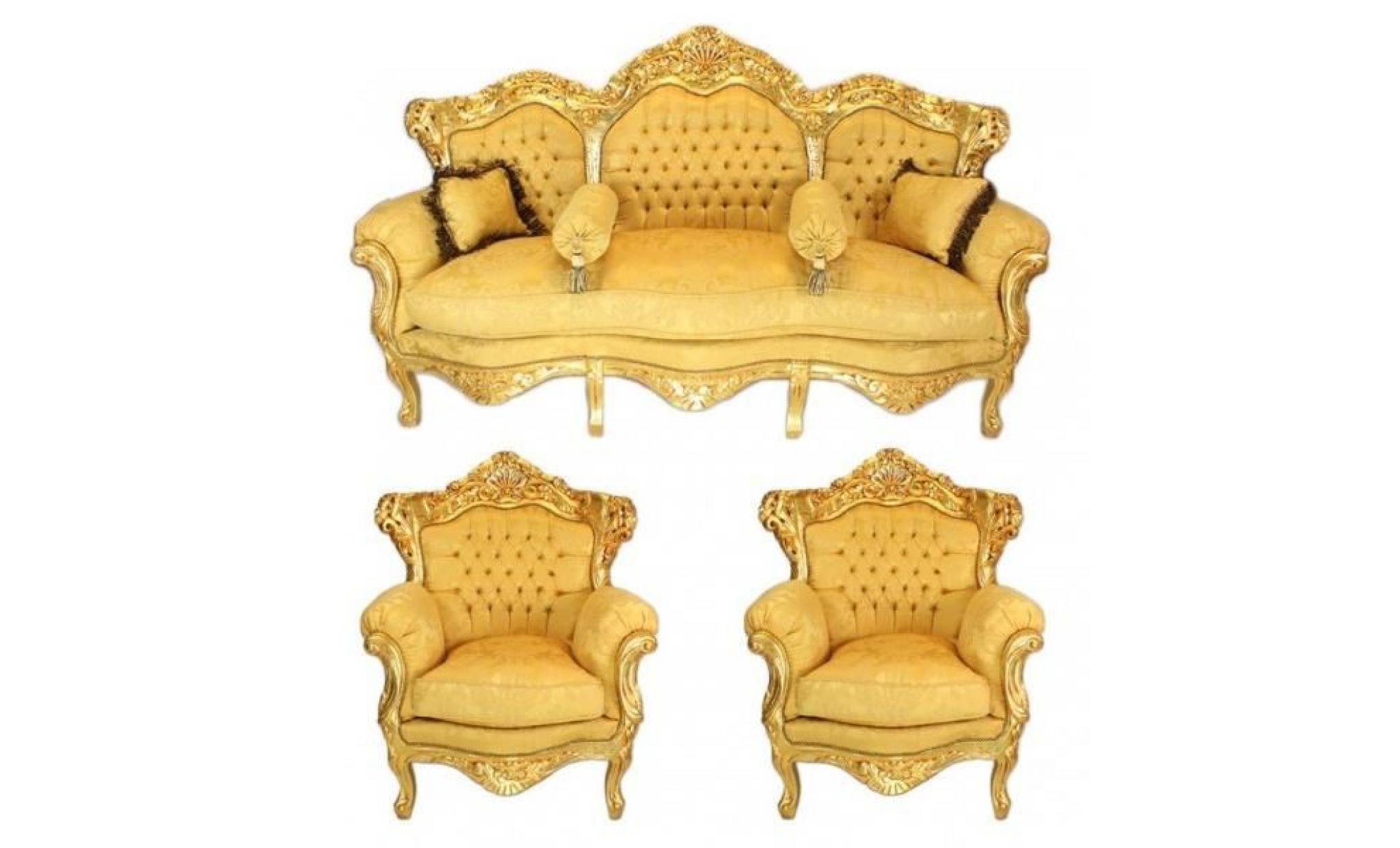 casa padrino baroque living set gold bouquet pattern / gold   3er sofa + 2 armchairs