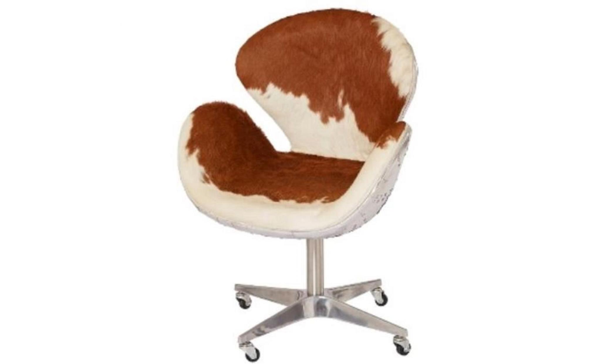 casa padrino chaise de bureau design marron / blanc / argent 72 x 63 x h. 91 cm   mobilier de bureau de luxe