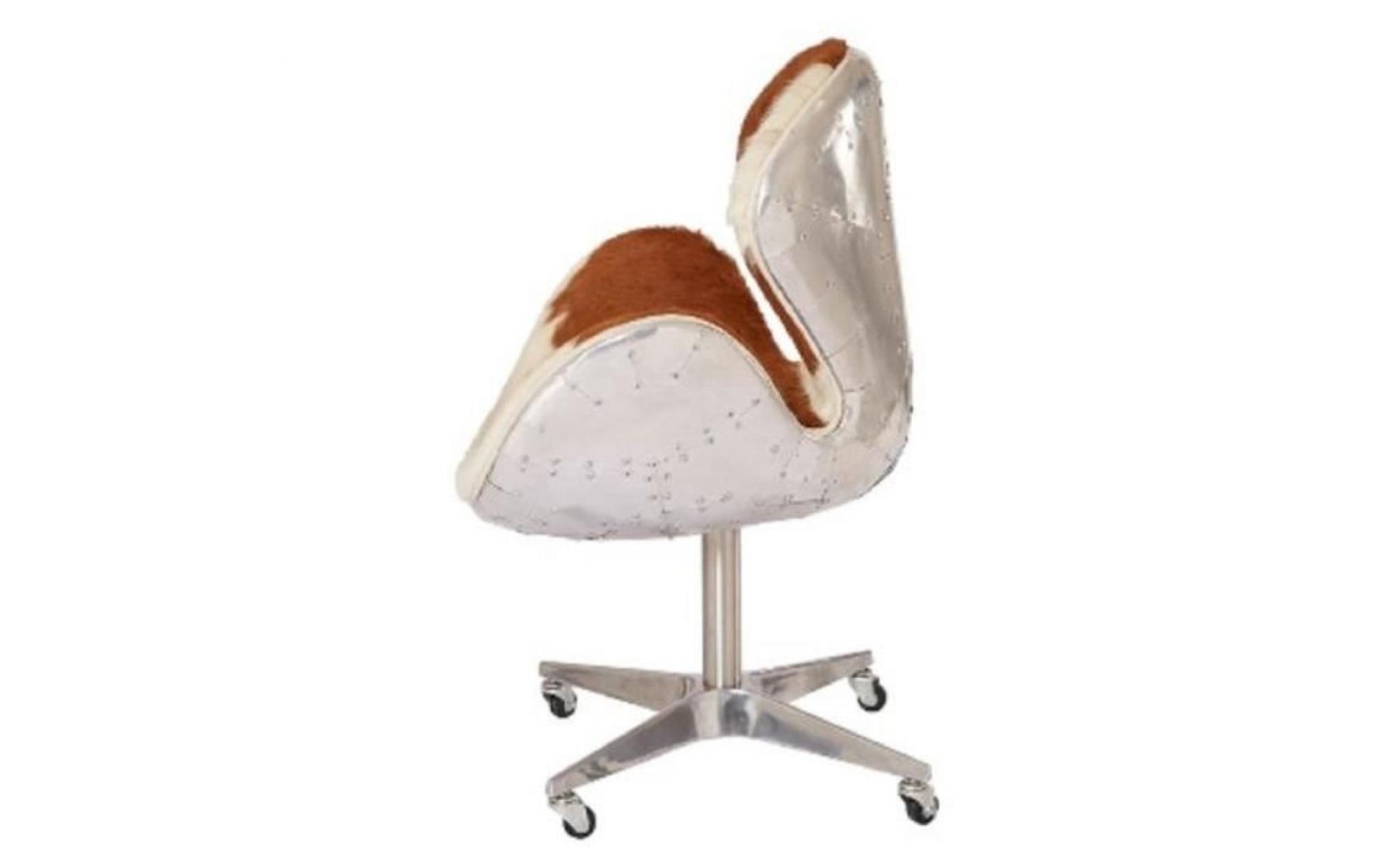 casa padrino chaise de bureau design marron / blanc / argent 72 x 63 x h. 91 cm   mobilier de bureau de luxe pas cher