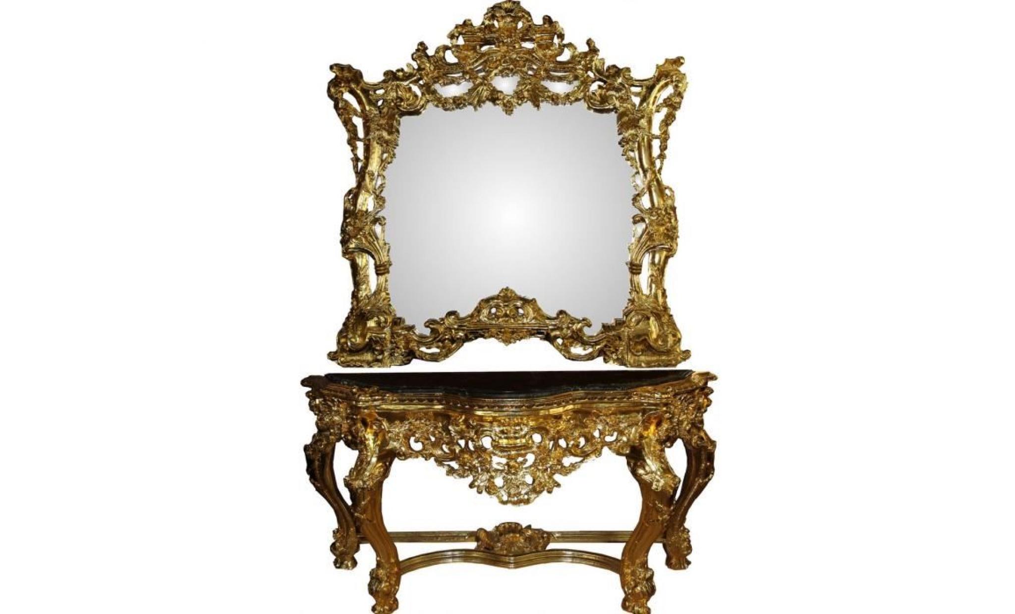 casa padrino console de luxe baroque miroir avec dessus en marbre or 175 x h265 cm   mobilier de l'hôtel   edition limitée