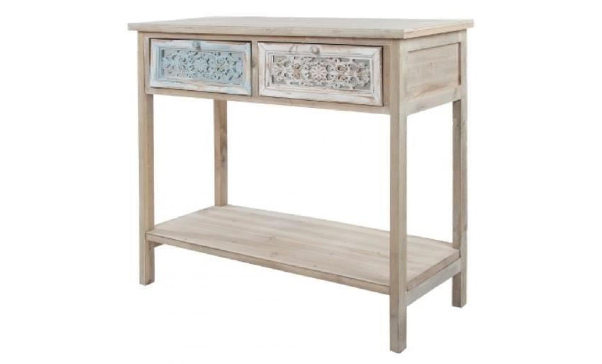 casa padrino console style country blanc antique / naturel 85 x 37 x h. 77 cm   table console shabby chic artisanale avec 2 tiroirs