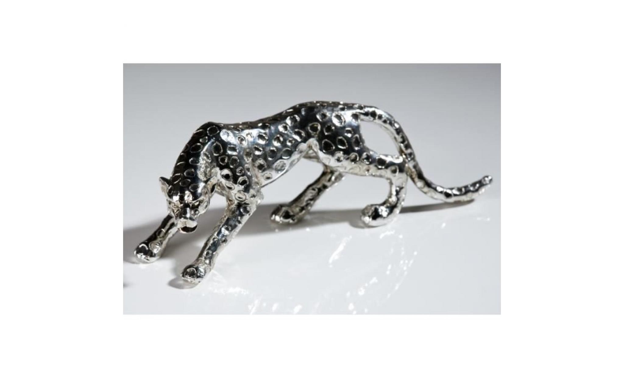 casa padrino designer cheetah made ​​of polyresin antique silver   fine sculpture length 28 cm, height 8.5 cm leopard