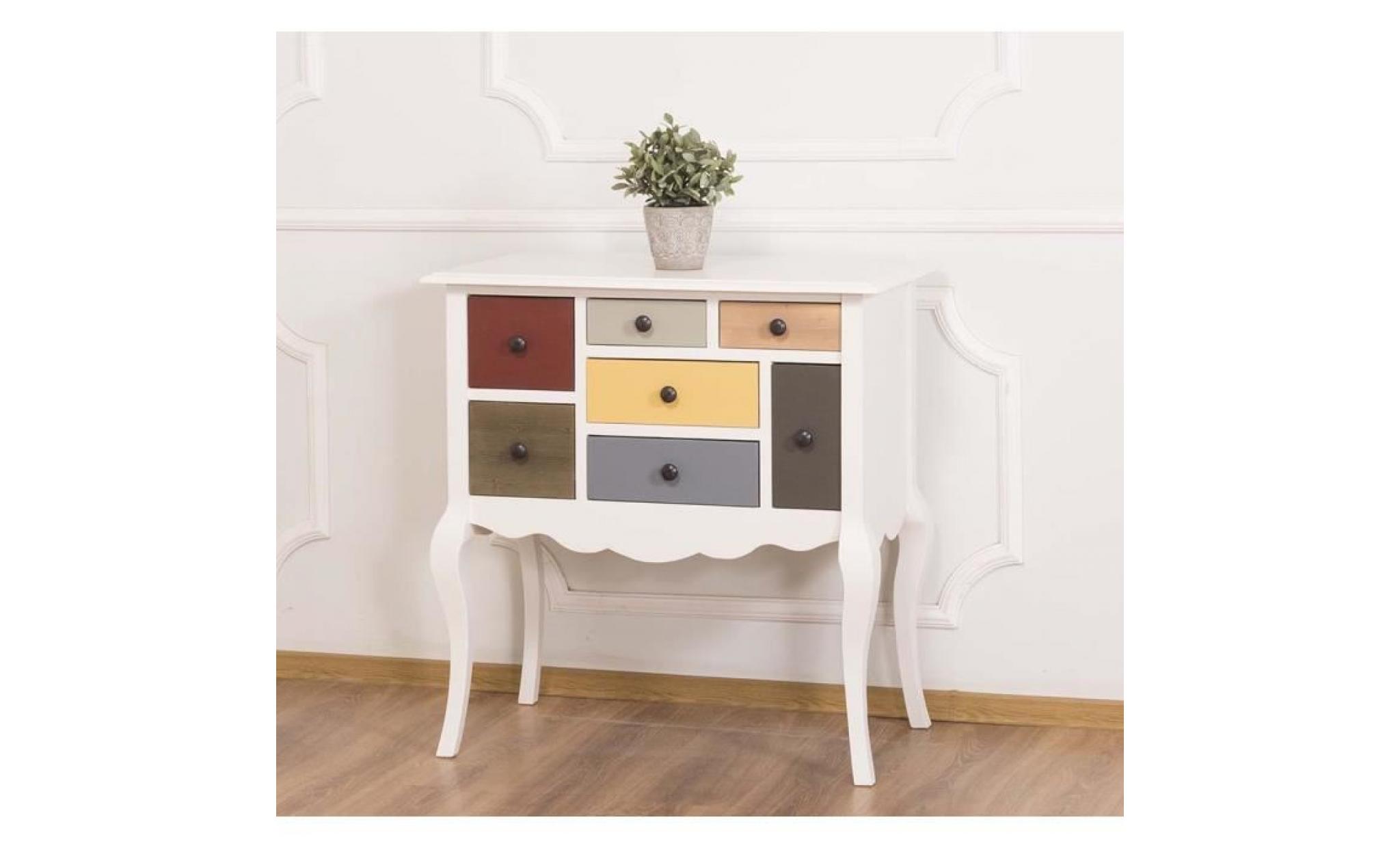 casa padrino designer dresser avec 7 tiroirs blanc / multicolore 80 x 48 x h. 82 cm   meubles de style campagnard pas cher