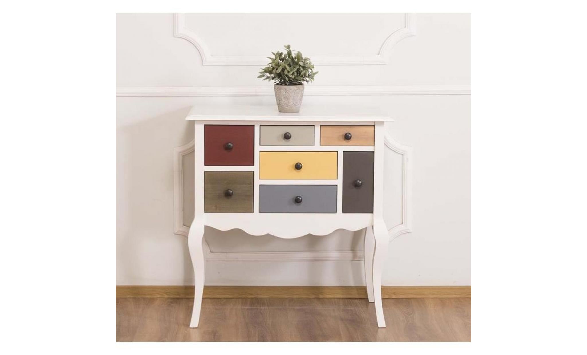 casa padrino designer dresser avec 7 tiroirs blanc / multicolore 80 x 48 x h. 82 cm   meubles de style campagnard pas cher